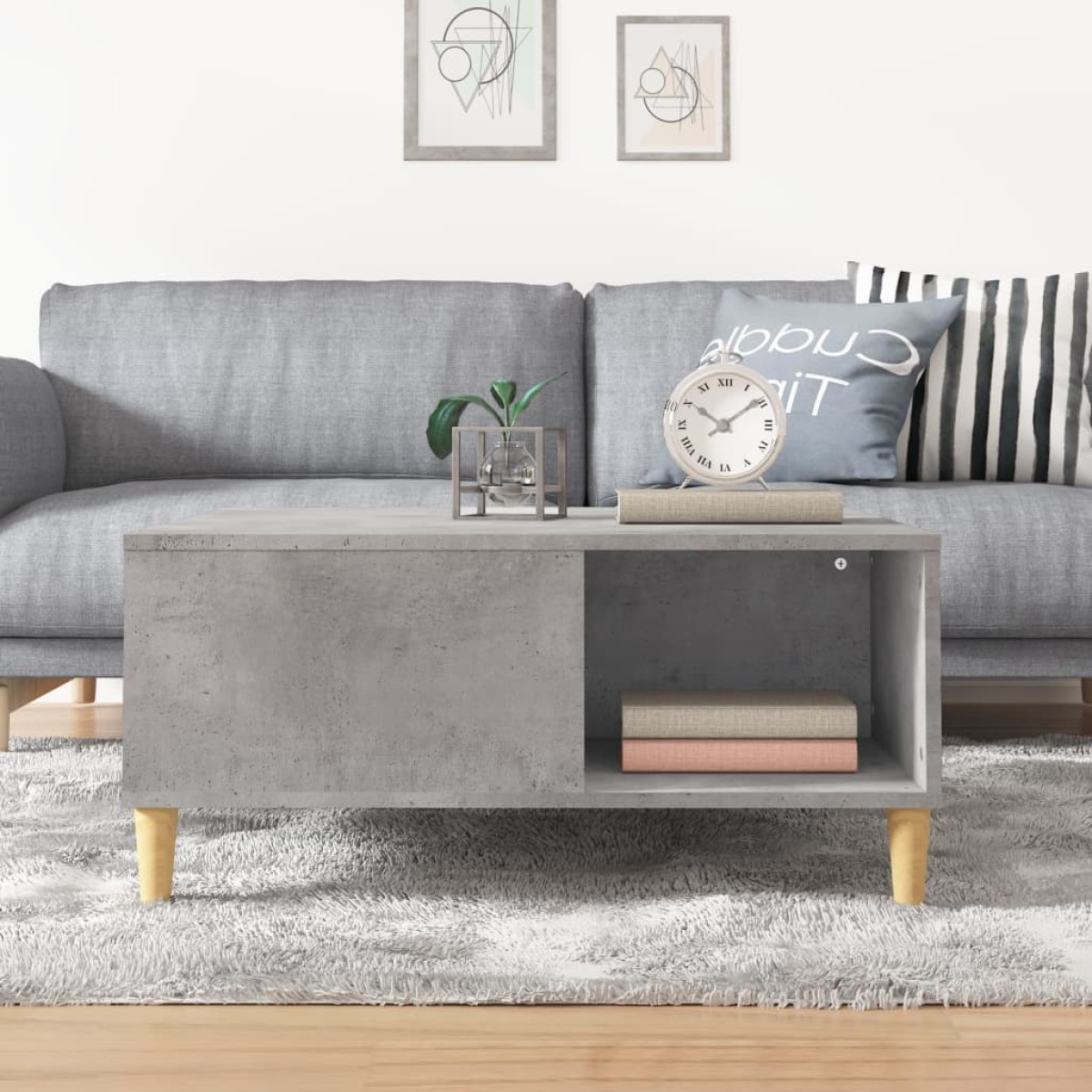 vidaXL Τραπεζάκι Σαλονιού Γκρι Σκυροδ. 80x80x36,5 εκ. Επεξεργ. Ξύλο