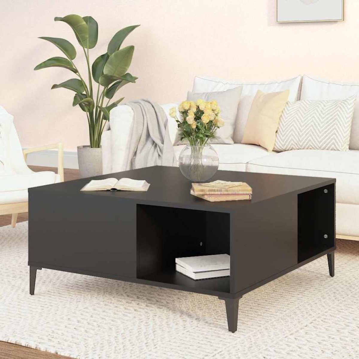 vidaXL Τραπεζάκι Σαλονιού Μαύρο 80 x 80 x 36,5 εκ. Επεξεργασμένο Ξύλο