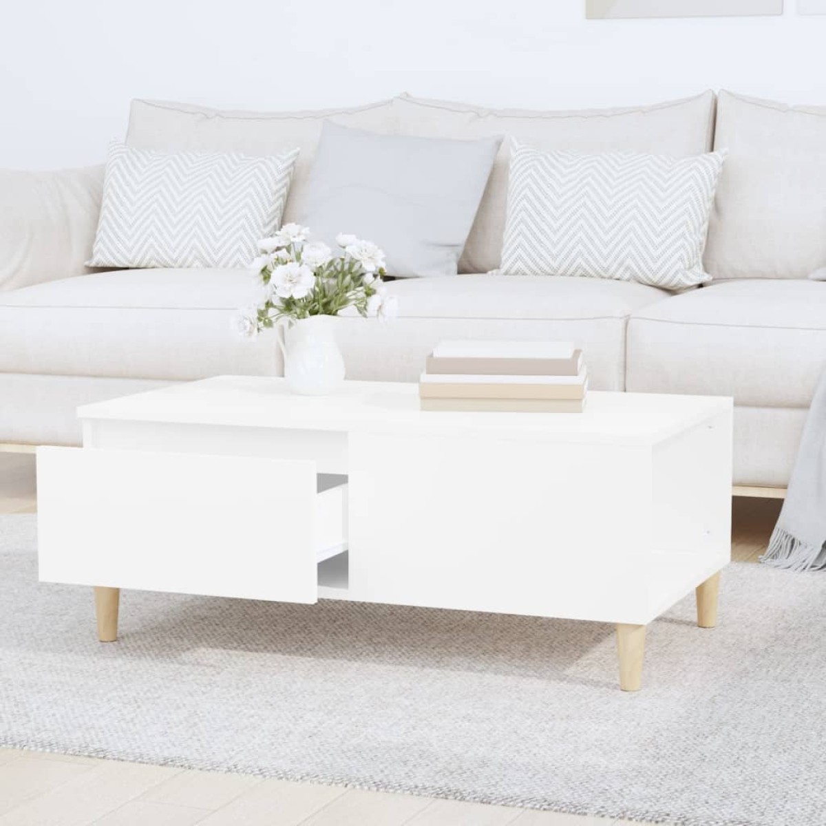 vidaXL Τραπεζάκι Σαλονιού Λευκό 90 x 50 x 36,5 εκ. Επεξεργασμένο Ξύλο