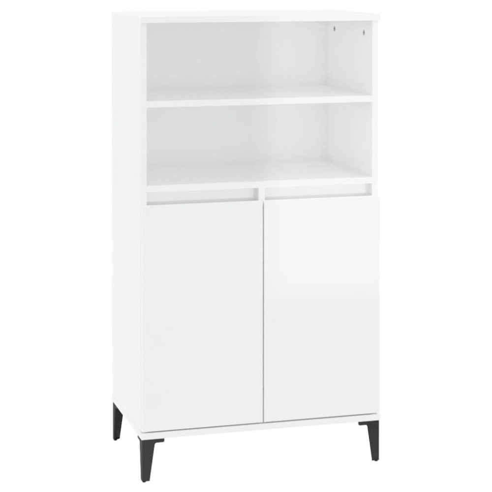 vidaXL Ντουλάπι Γυαλ. Λευκό 60 x 36 x 110 εκ. από Επεξεργασμένο Ξύλο