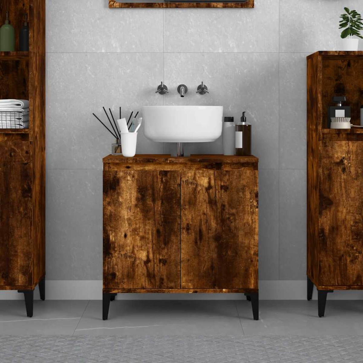 vidaXL Ντουλάπι Νιπτήρα Καπνιστή Δρυς 58x33x60 εκ. Επεξεργ. Ξύλο