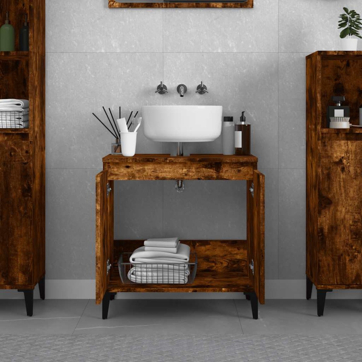 vidaXL Ντουλάπι Νιπτήρα Καπνιστή Δρυς 58x33x60 εκ. Επεξεργ. Ξύλο