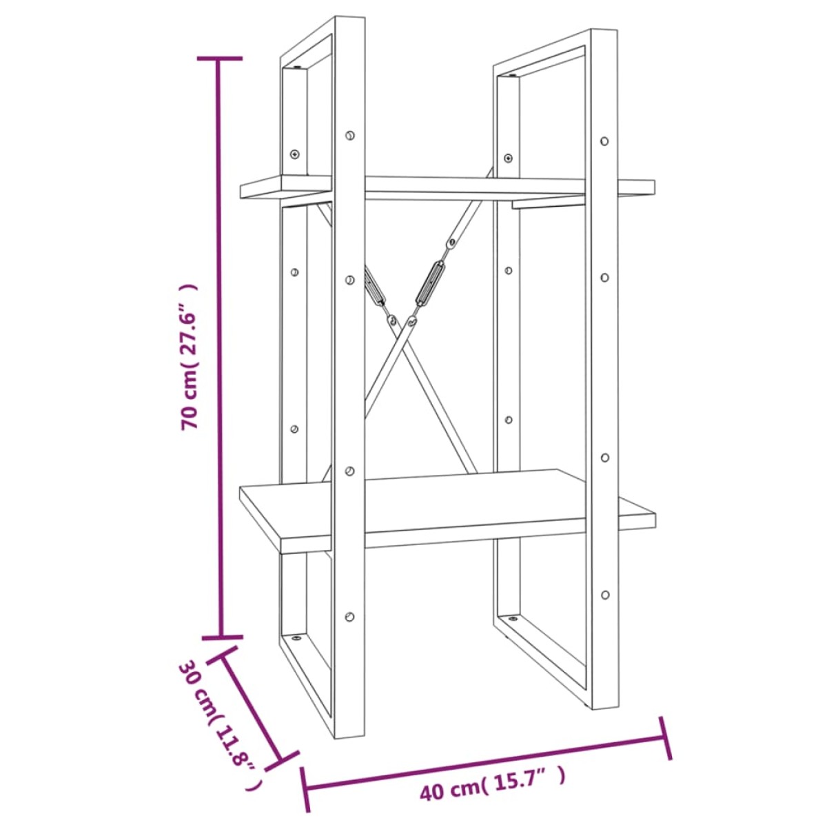 vidaXL Βιβλιοθήκη με 2 Ράφια Καφέ Δρυς 40x30x70 εκ. Επεξεργ. Ξύλο