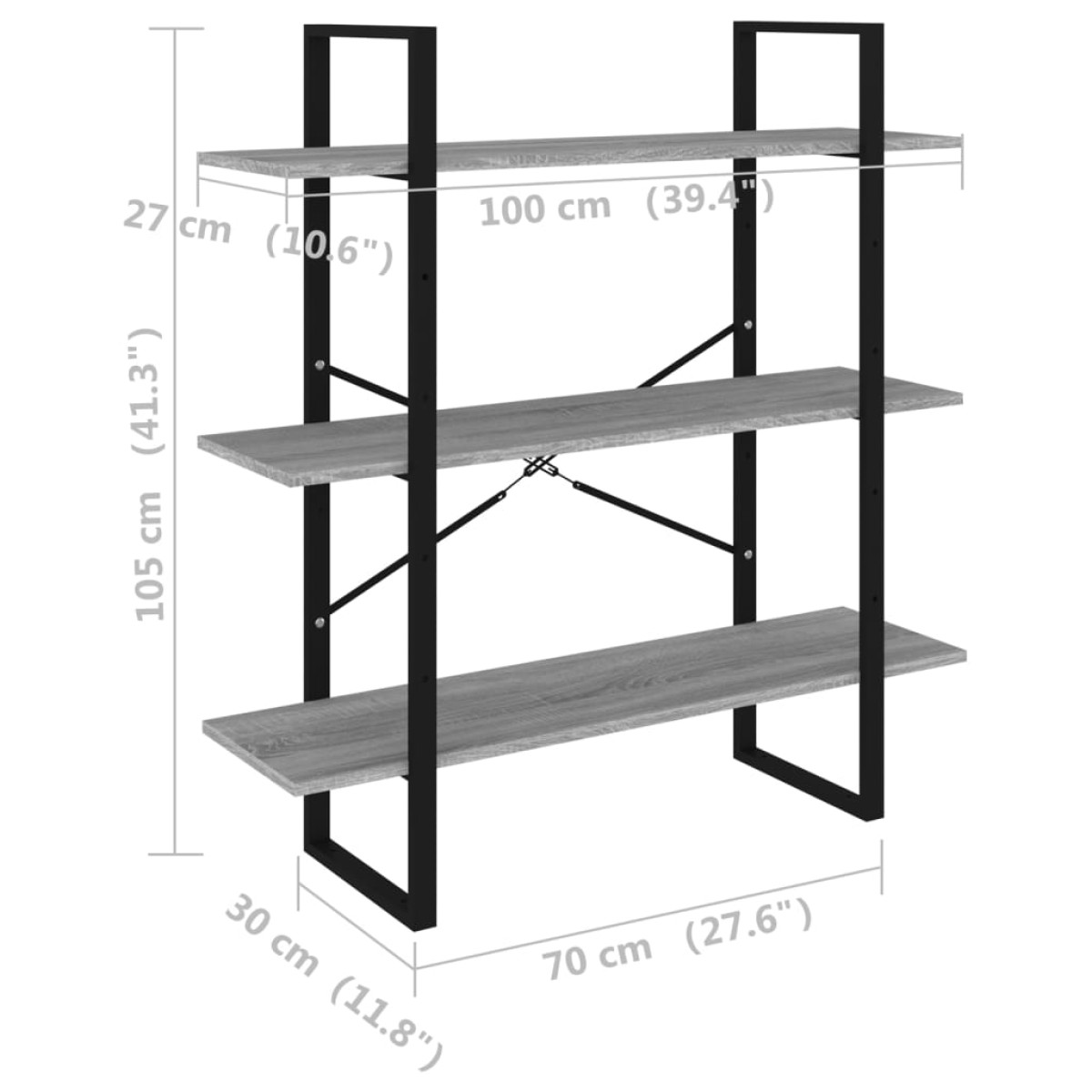 vidaXL Βιβλιοθήκη Γκρι Sonoma 100x30x105 εκ. από Επεξεργασμένο Ξύλο