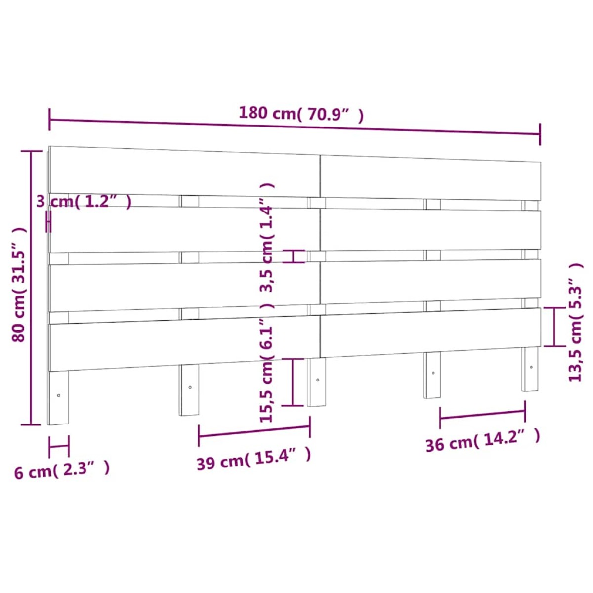 vidaXL Κεφαλάρι Κρεβατιού Λευκό 180 x 3 x 80 εκ. από Μασίφ Ξύλο Πεύκου