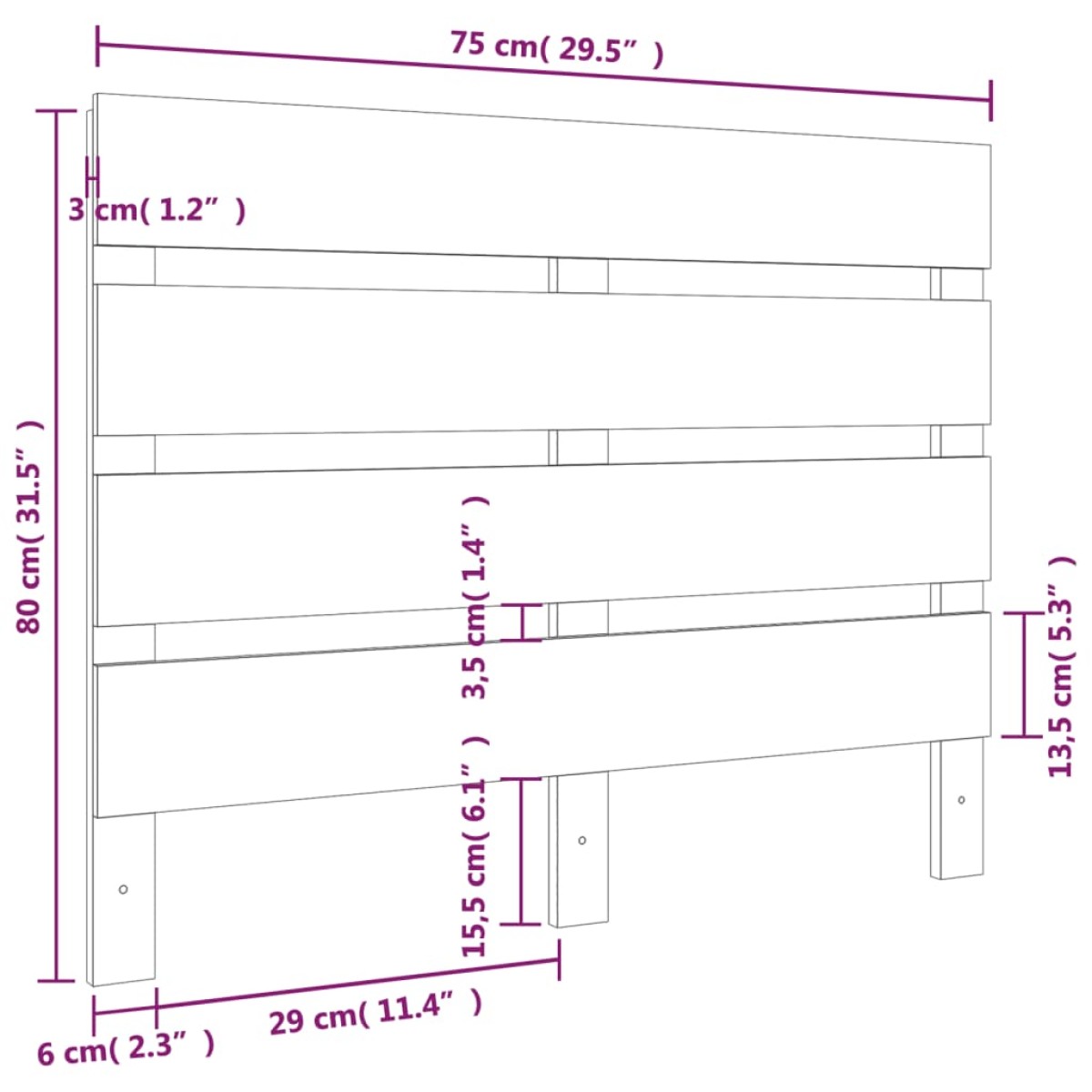 vidaXL Κεφαλάρι Κρεβατιού Μελί 75 x 3 x 80 εκ. από Μασίφ Ξύλο Πεύκου
