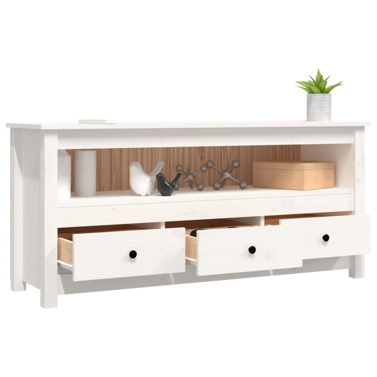 vidaXL Έπιπλο Τηλεόρασης Λευκό 114x35x52 εκ. από Μασίφ Ξύλο Πεύκου