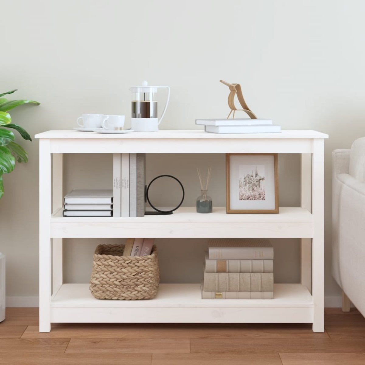 vidaXL Τραπέζι Κονσόλα Λευκό 110 x 40 x 74 εκ. από Μασίφ Ξύλο Πεύκου