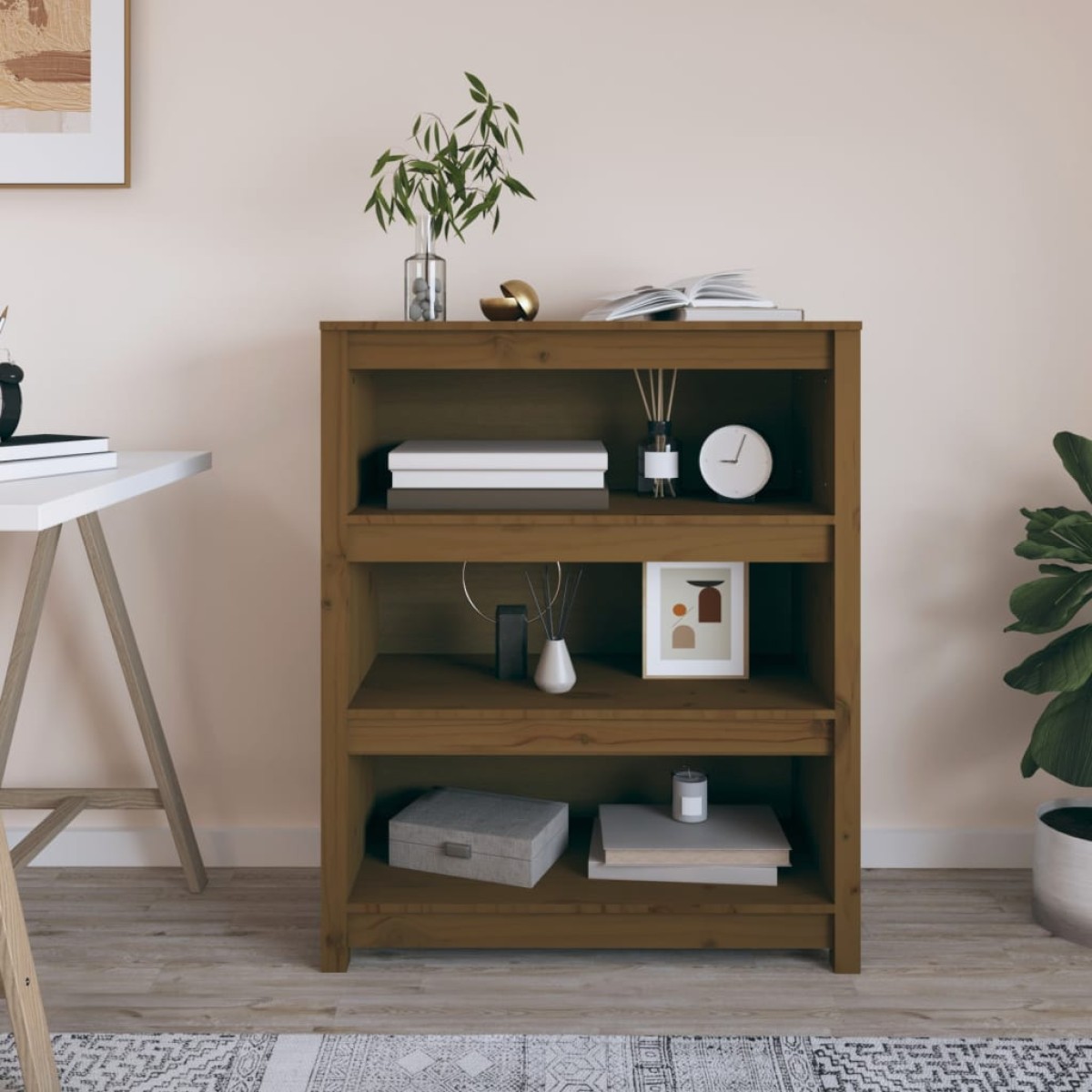 vidaXL Βιβλιοθήκη Μελί 80x35x97 εκ. από Μασίφ Ξύλο Πεύκου