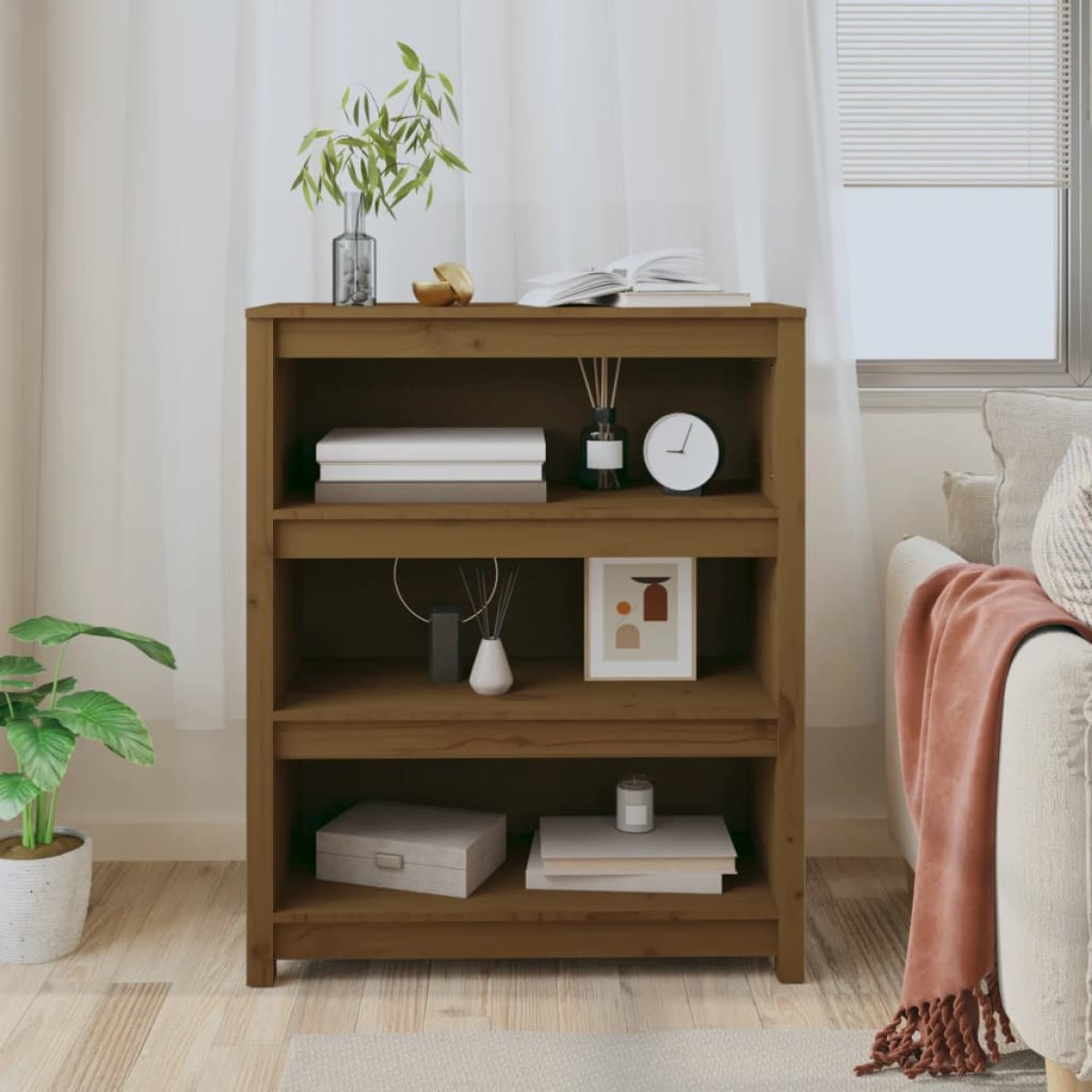 vidaXL Βιβλιοθήκη Μελί 80x35x97 εκ. από Μασίφ Ξύλο Πεύκου