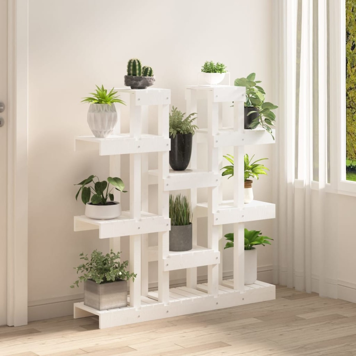 vidaXL Βάση Γλάστρας Λευκή 104,5x25x109,5 εκ. από Μασίφ Ξύλο Πεύκου