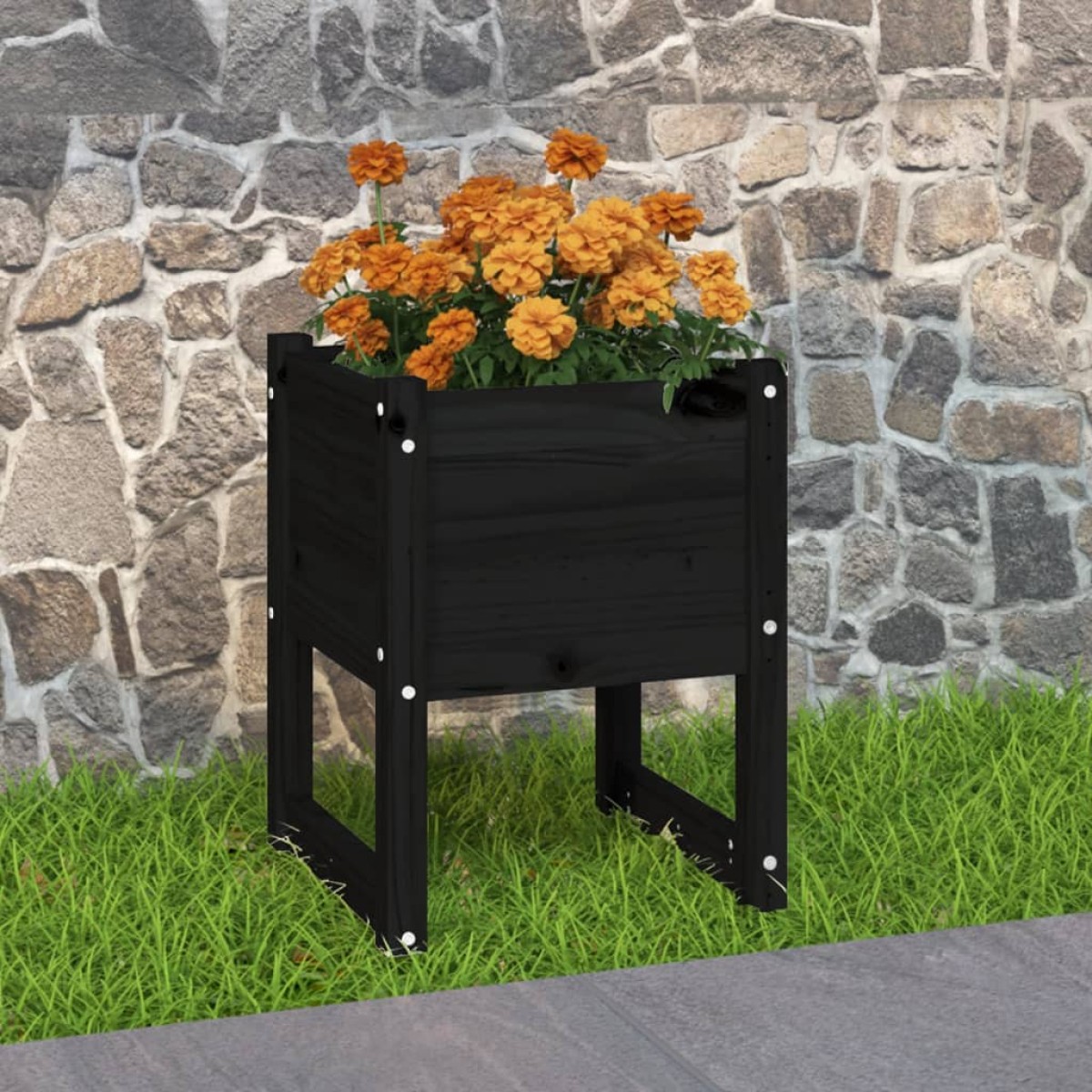vidaXL Ζαρντινιέρα Μαύρο 40 x 40 x 52,5 εκ. από Μασίφ Ξύλο Πεύκου
