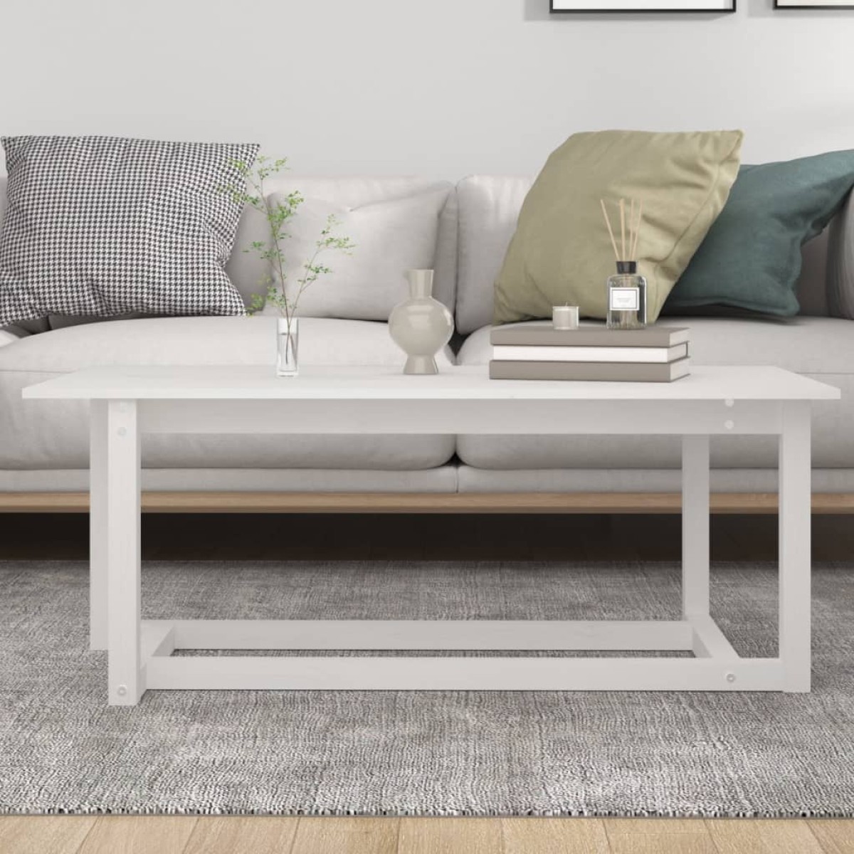 vidaXL Τραπεζάκι Σαλονιού Λευκό 110x55x45 εκ. από Μασίφ Ξύλο Πεύκου