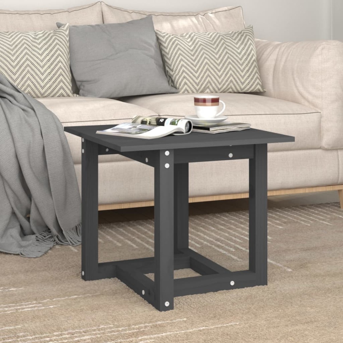 vidaXL Τραπεζάκι Σαλονιού Γκρι 50 x 50 x 45 εκ. από Μασίφ Ξύλο Πεύκου