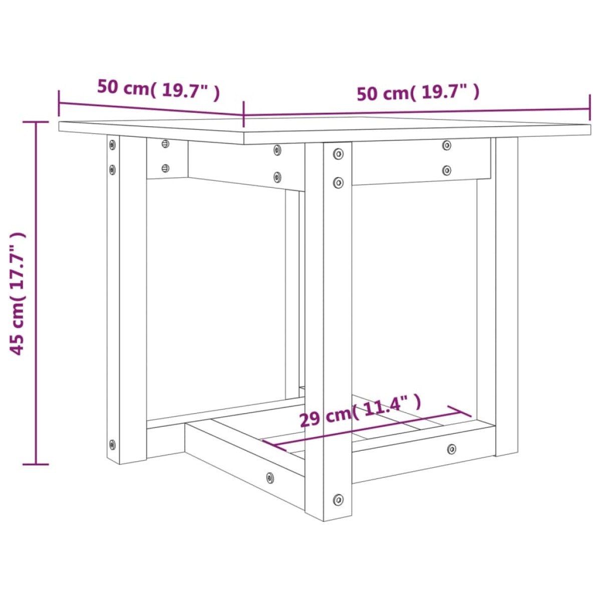 vidaXL Τραπεζάκι Σαλονιού Μαύρο 50 x 50 x 45 εκ. από Μασίφ Ξύλο Πεύκου