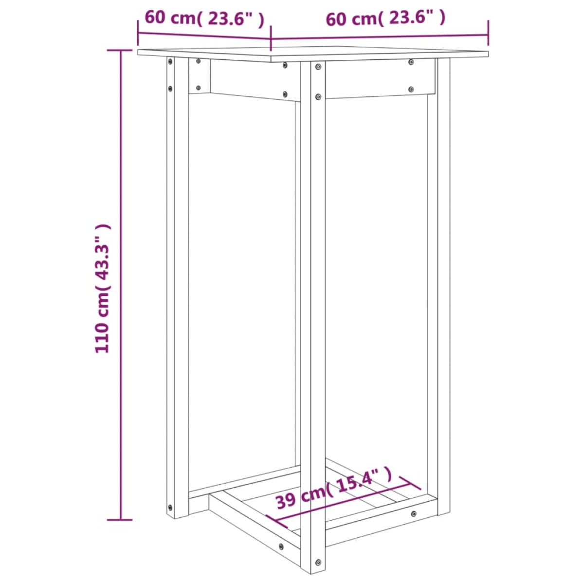 vidaXL Τραπέζι Μπαρ Λευκό 60 x 60 x 110 εκ. από Μασίφ Ξύλο Πεύκου