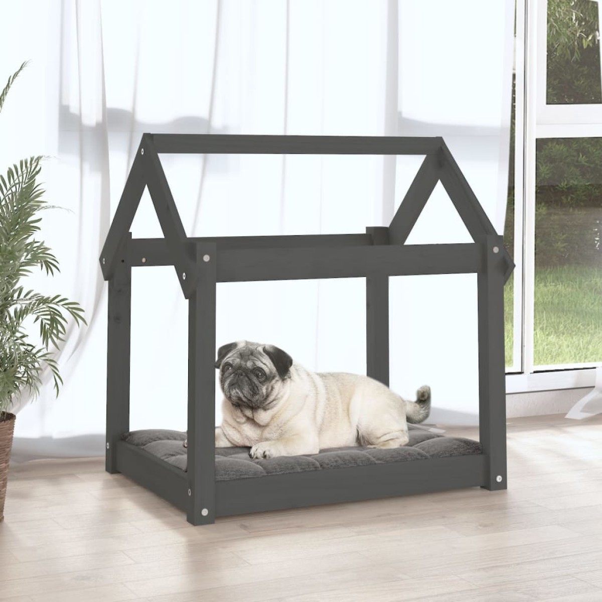 vidaXL Κρεβάτι Σκύλου Γκρι 71x55x70 εκ. από Μασίφ Ξύλο Πεύκου