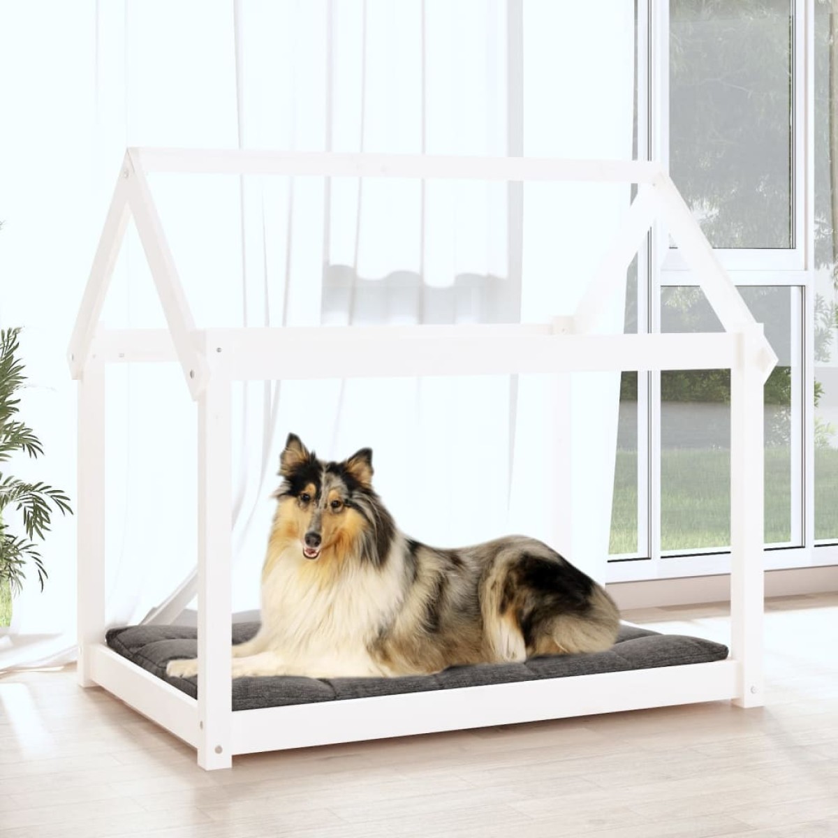 vidaXL Κρεβάτι Σκύλου Λευκό 101x70x90 εκ. από Μασίφ Ξύλο Πεύκου