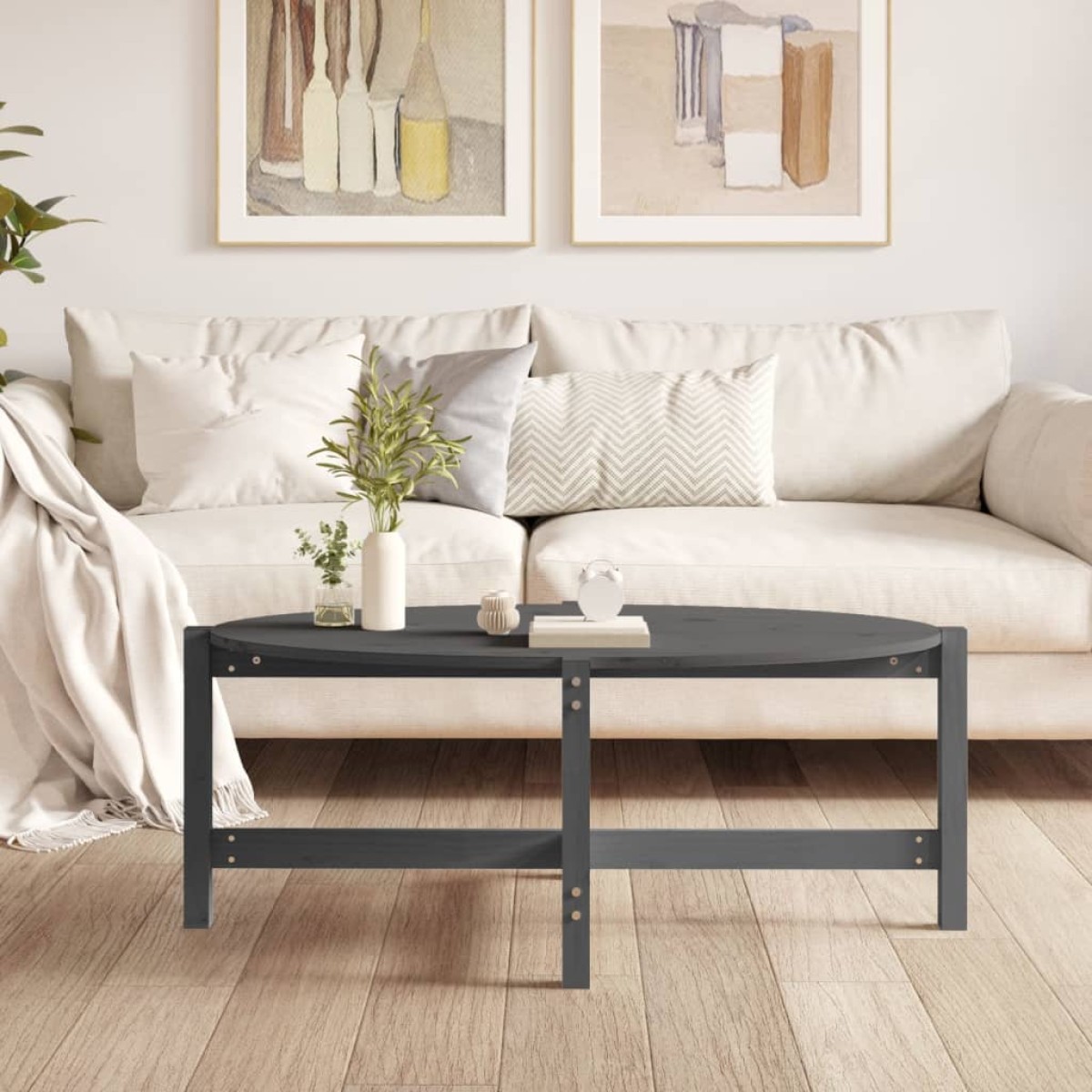 vidaXL Τραπεζάκι Σαλονιού Γκρι 118x63x45 εκ. από Μασίφ Ξύλο Πεύκου
