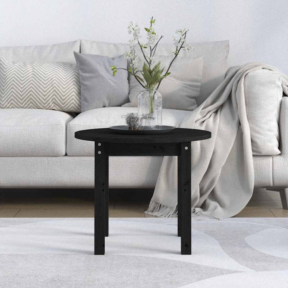 vidaXL Τραπεζάκι Σαλονιού Μαύρο Ø 55x45 εκ. από Μασίφ Ξύλο Πεύκου