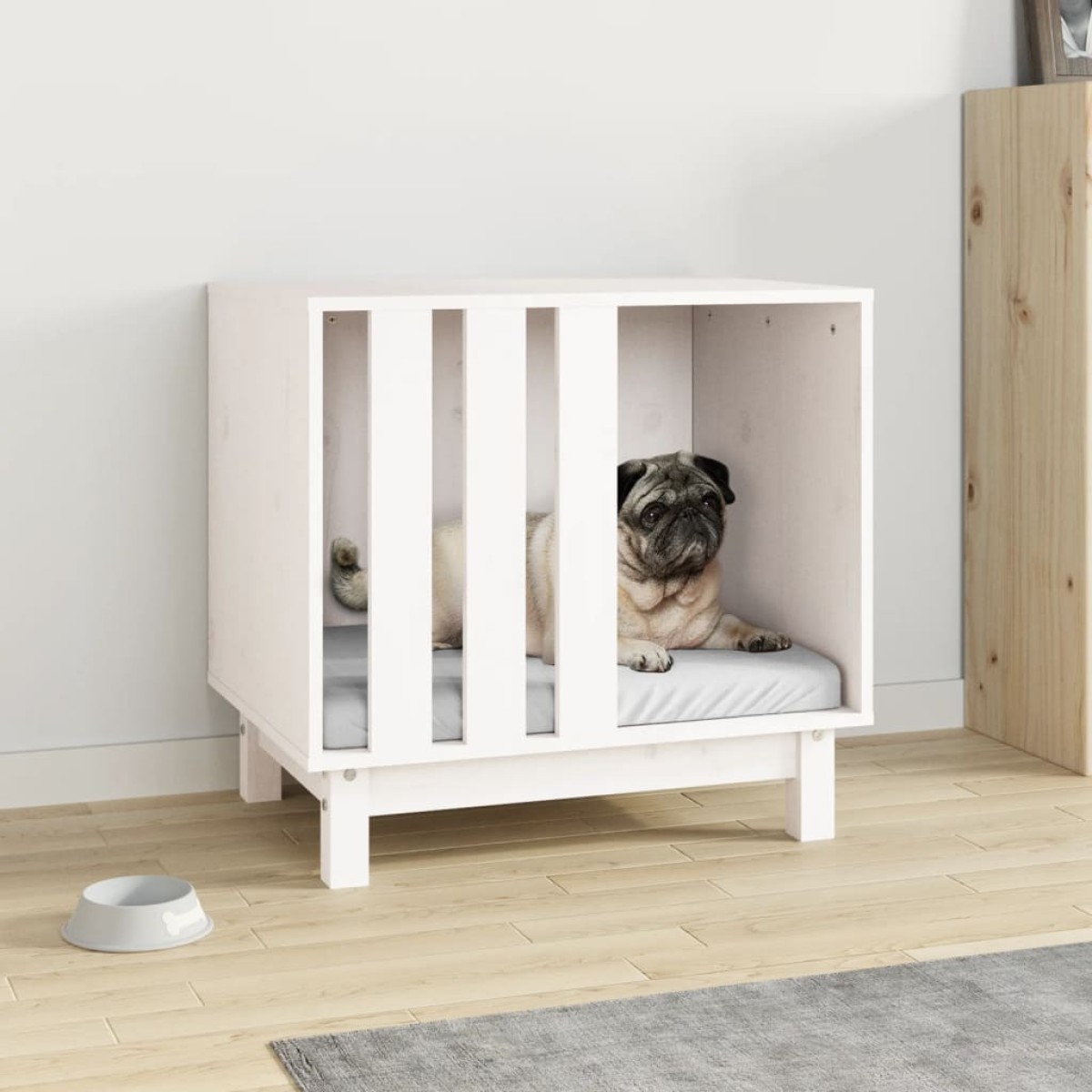 vidaXL Σπιτάκι Σκύλου Λευκό 60 x 45 x 57 εκ. από Μασίφ Ξύλο Πεύκου