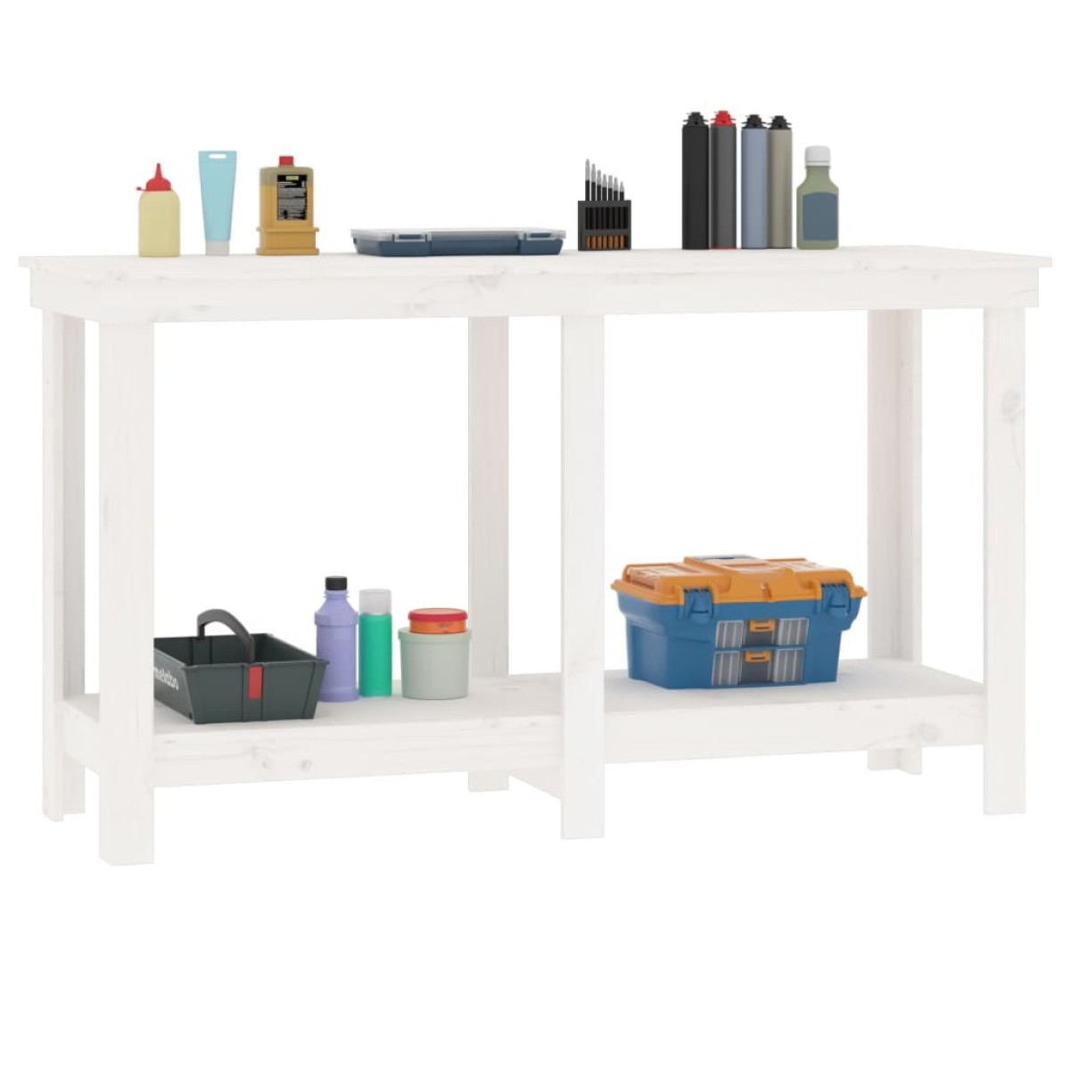 vidaXL Πάγκος Εργασίας Λευκός 140x50x80 εκ. από Μασίφ Ξύλο Πεύκου