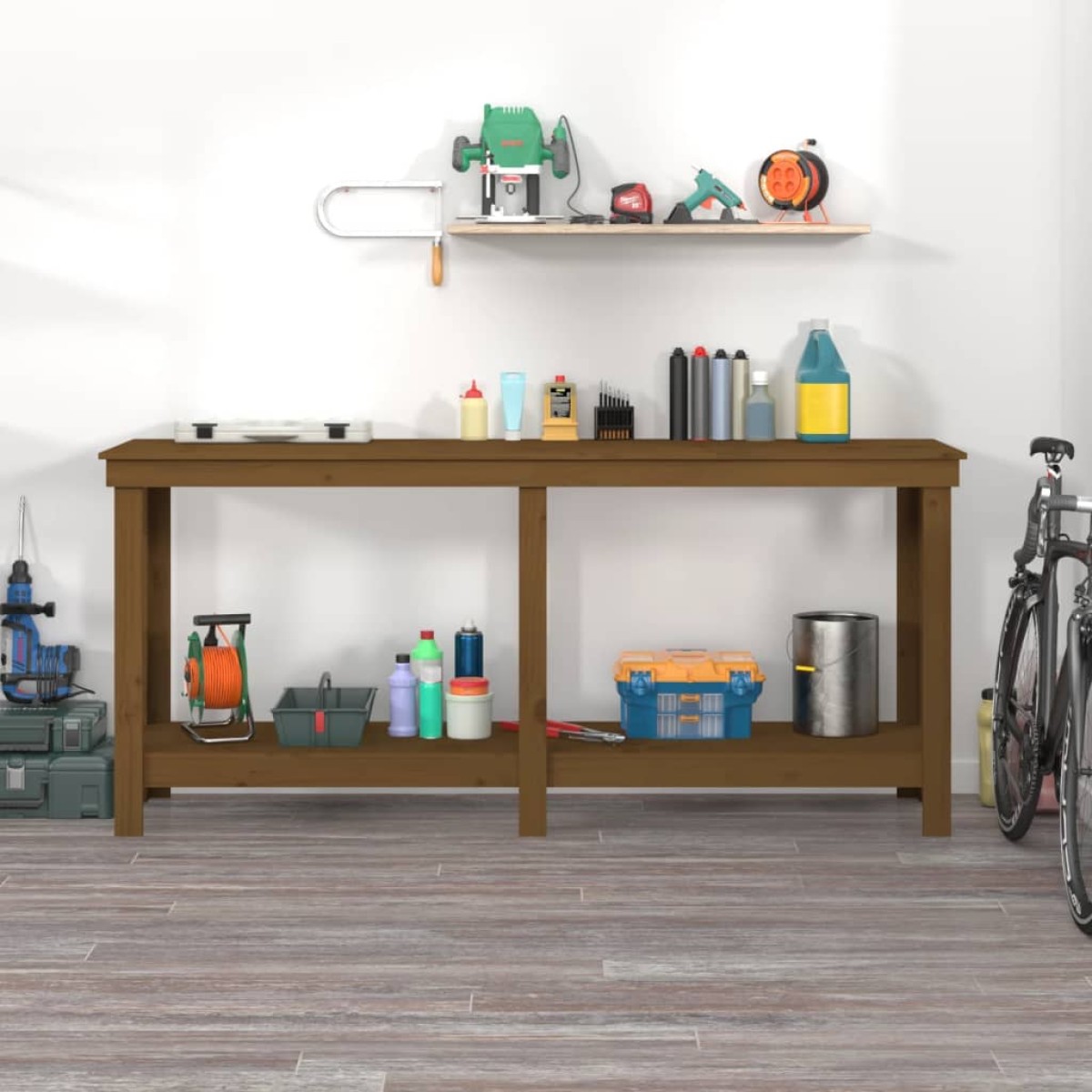 vidaXL Πάγκος Εργασίας Μελί Καφέ 180 x 50 x 80 εκ. Μασίφ Ξύλο Πεύκο
