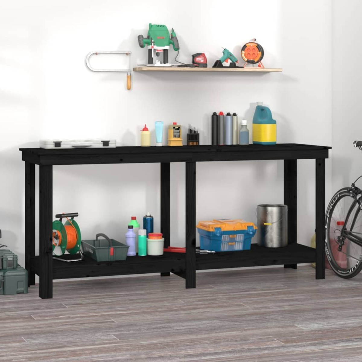 vidaXL Πάγκος Εργασίας Μαύρος 180x50x80 εκ. από Μασίφ Ξύλο Πεύκου