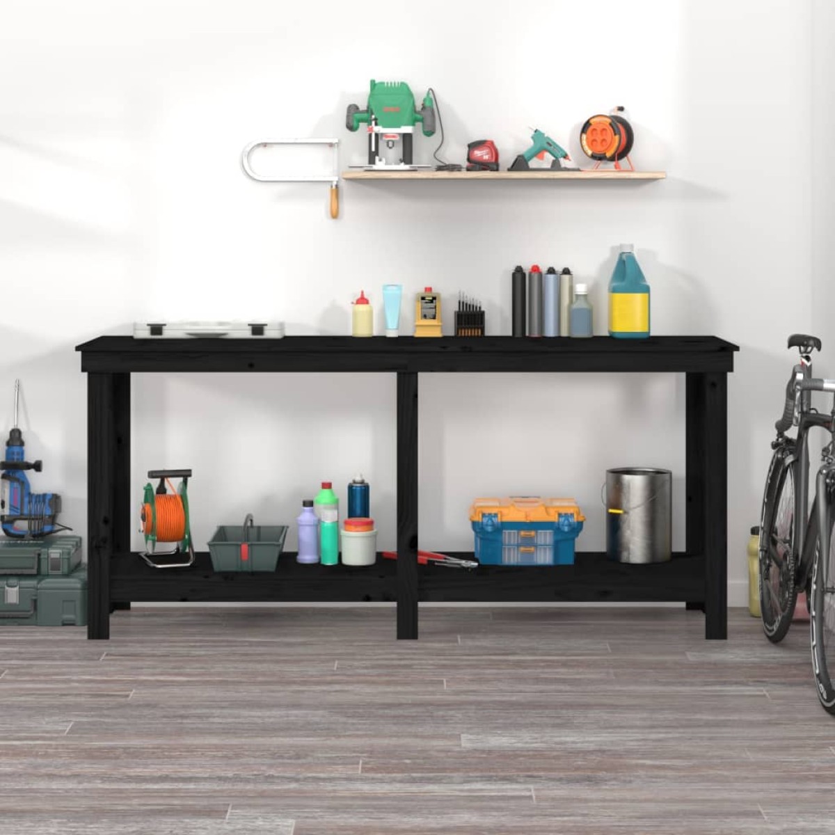 vidaXL Πάγκος Εργασίας Μαύρος 180x50x80 εκ. από Μασίφ Ξύλο Πεύκου