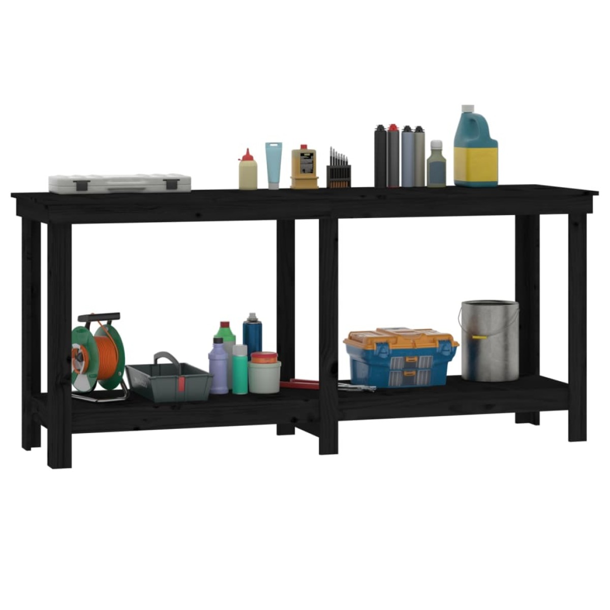 vidaXL Πάγκος Εργασίας Μαύρος 180x50x80 εκ. από Μασίφ Ξύλο Πεύκου