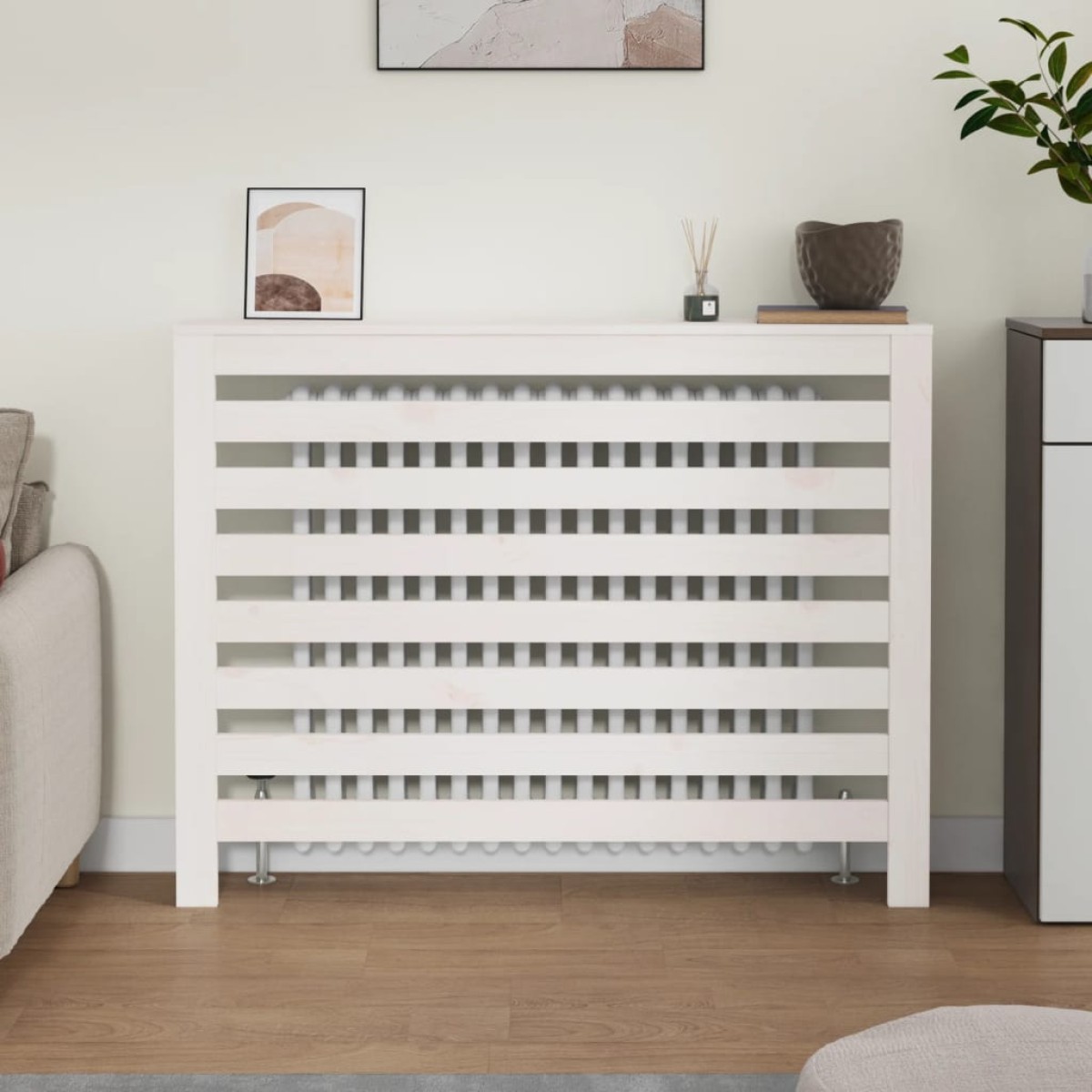 vidaXL Κάλυμμα Καλοριφέρ Λευκό 108,5x19x84 εκ. από Μασίφ Ξύλο Πεύκου