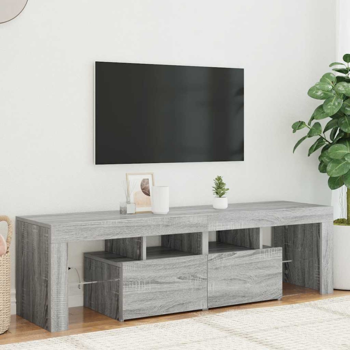 vidaXL Έπιπλο Τηλεόρασης με LED Γκρι Sonoma 140 x 36,5 x 40 εκ.