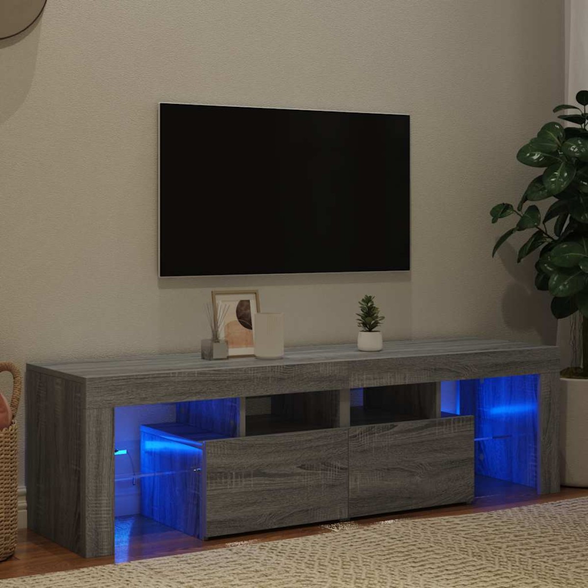 vidaXL Έπιπλο Τηλεόρασης με LED Γκρι Sonoma 140 x 36,5 x 40 εκ.