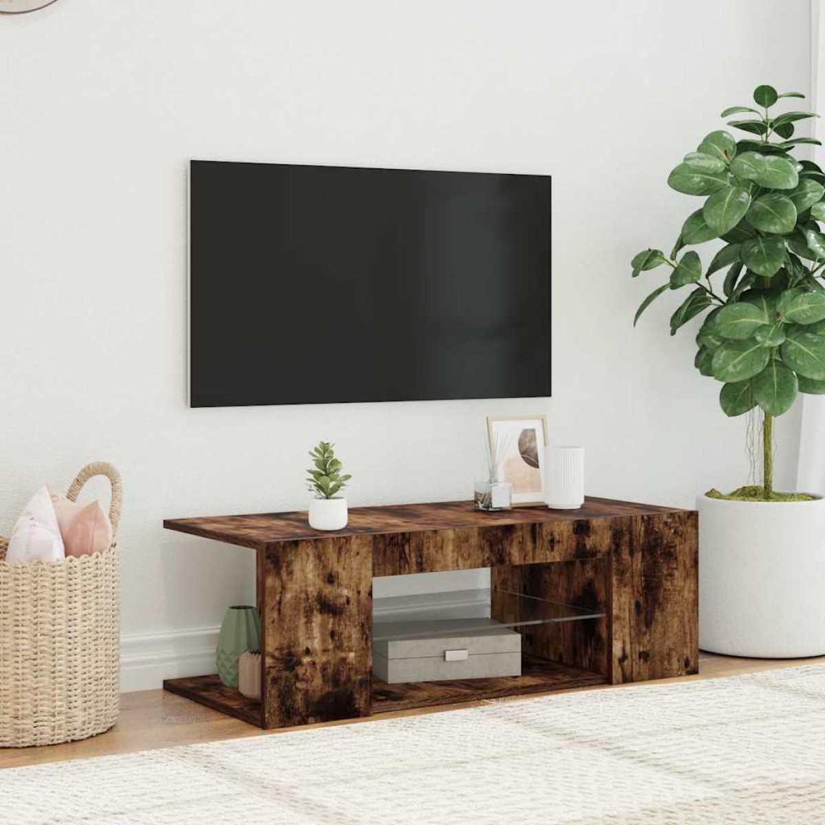 vidaXL Έπιπλο Τηλεόρασης με LED Καπνιστή Δρυς 90 x 39 x 30 εκ.