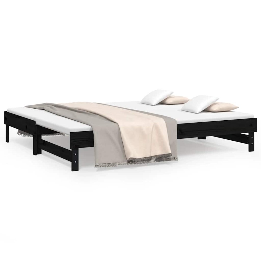 vidaXL Καναπές Κρεβάτι Συρόμενος Μαύρος 2x(80x200) εκ. από Μασίφ Πεύκο