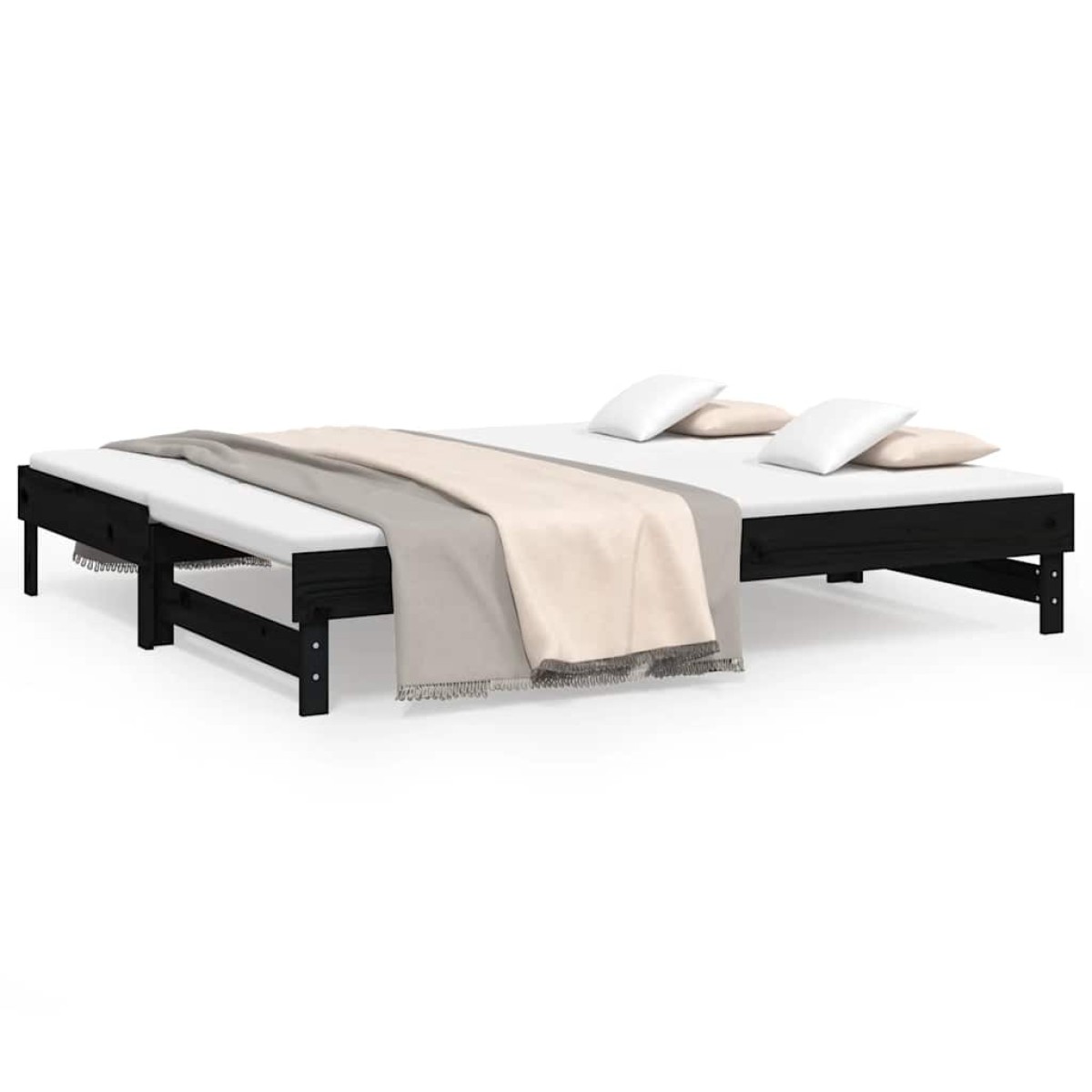 vidaXL Καναπές Κρεβάτι Συρόμενος Μαύρος 2x(80x200) εκ. από Μασίφ Πεύκο