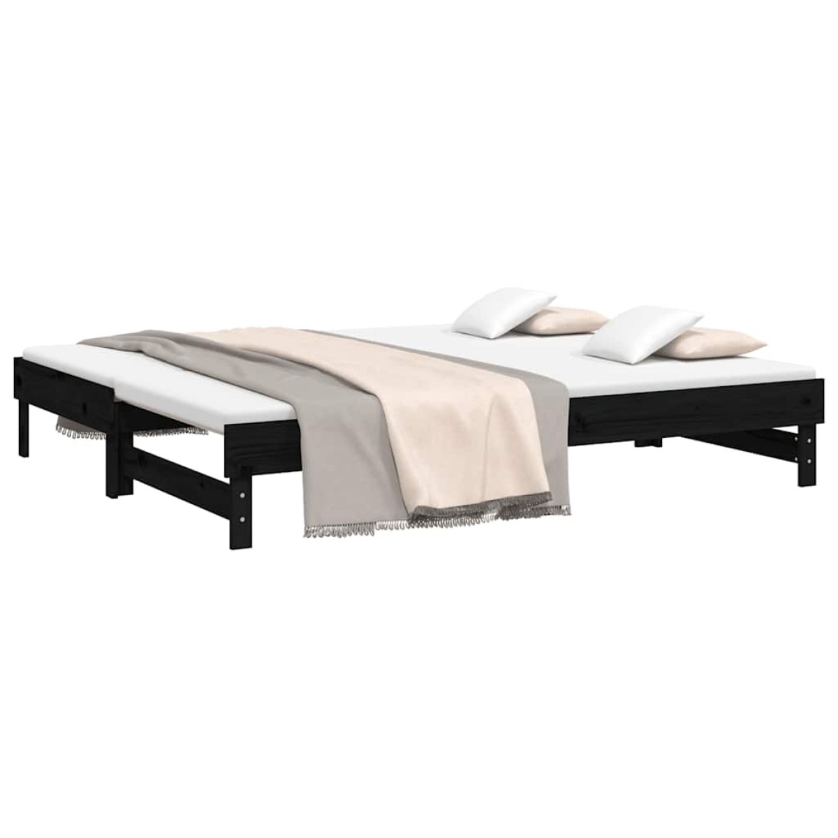vidaXL Καναπές Κρεβάτι Συρόμενος Μαύρος 2x(80x200) εκ. από Μασίφ Πεύκο
