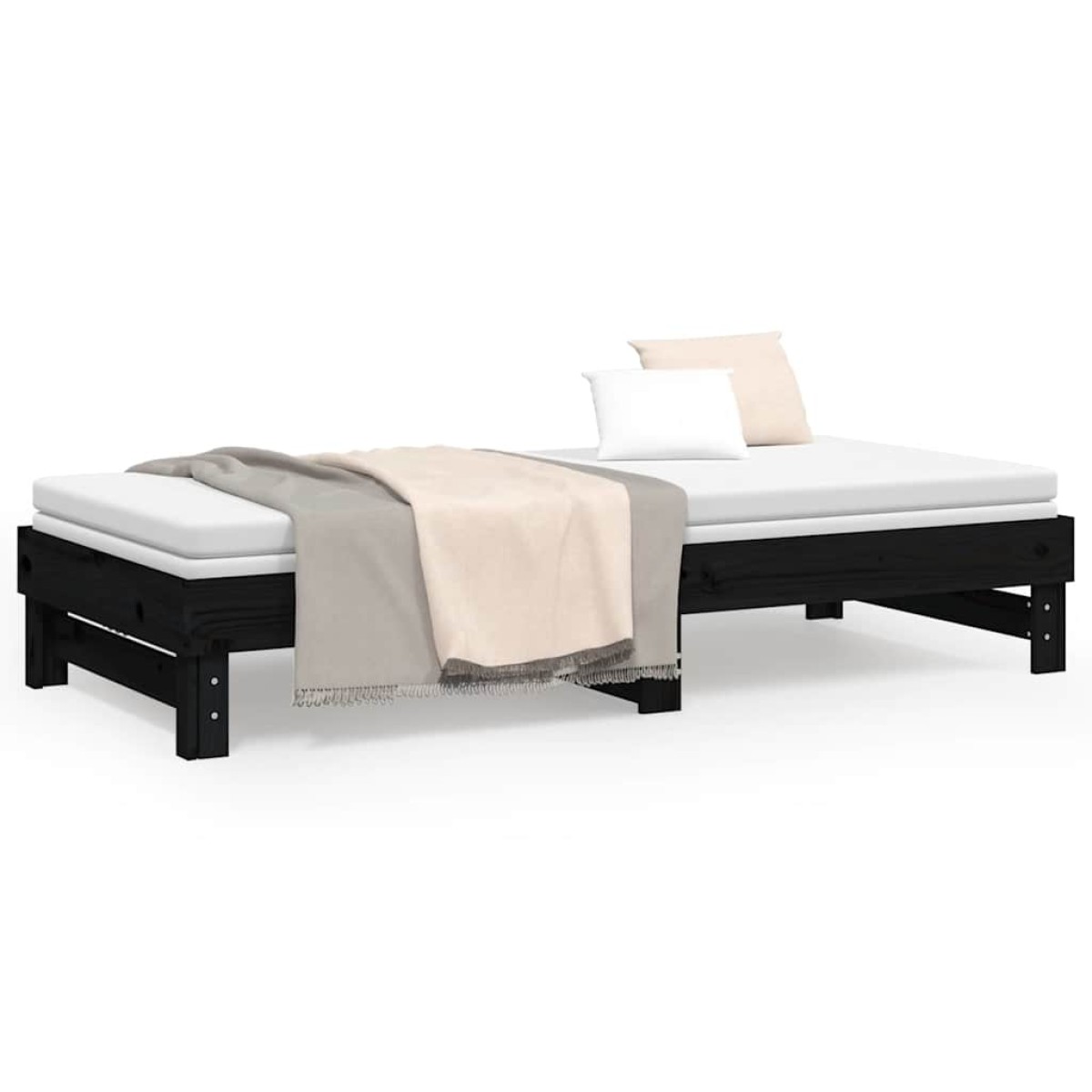 vidaXL Καναπές Κρεβάτι Συρόμενος Μαύρος 2x(80x200) εκ. από Μασίφ Πεύκο