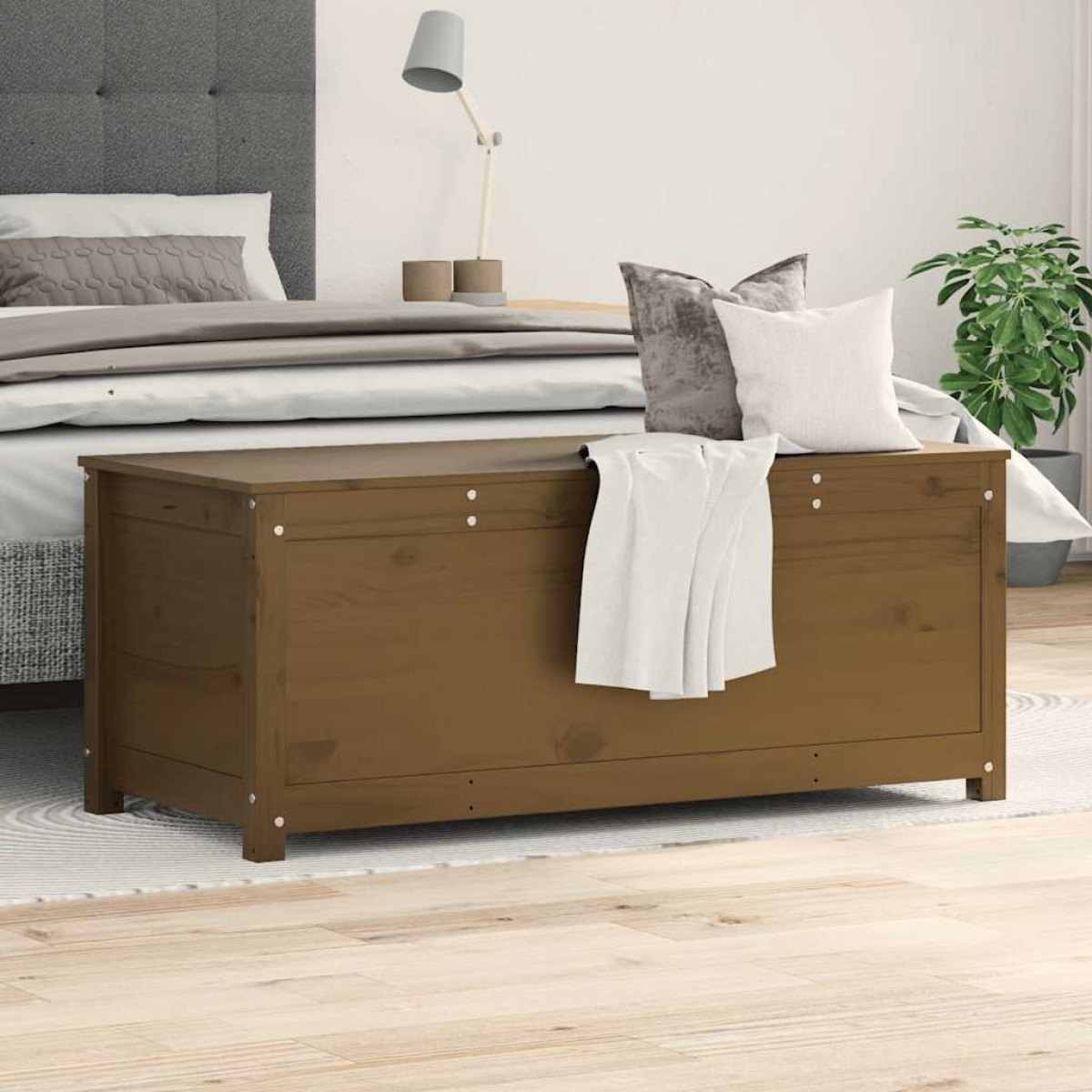vidaXL Κουτί Αποθήκευσης Καφέ Μελί 110x50x45,5εκ από Μασίφ Ξύλο Πεύκου