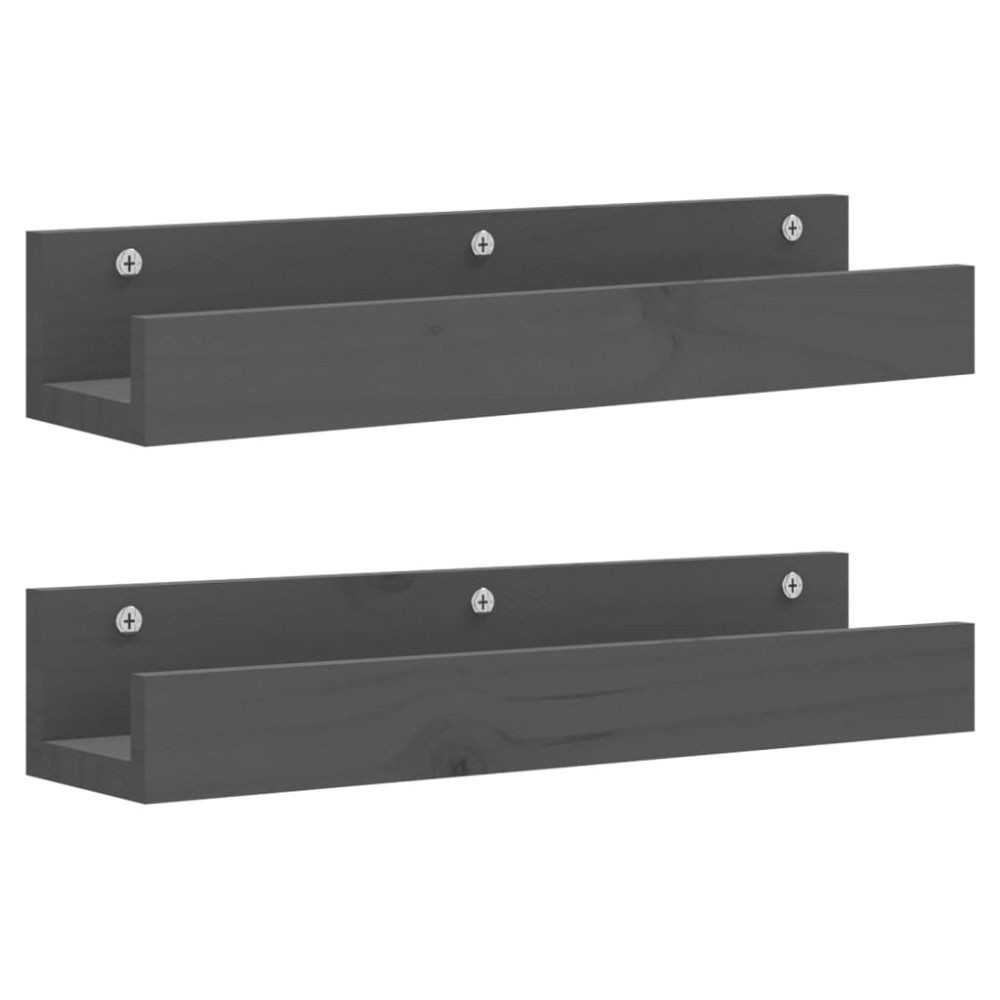 vidaXL Ράφια Τοίχου 2 τεμ. Γκρι 50x12x9 εκ. από Μασίφ Ξύλο Πεύκου