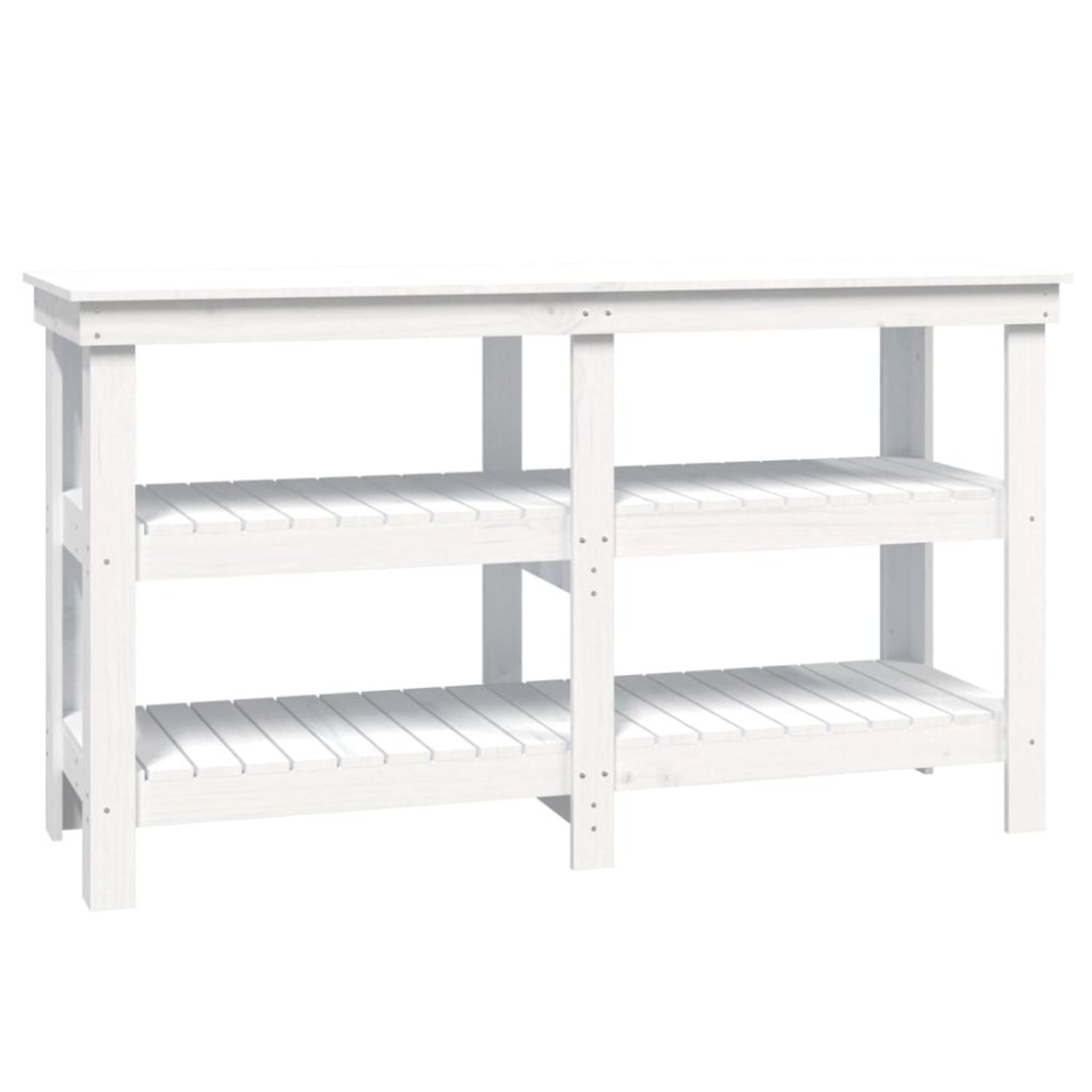vidaXL Πάγκος Εργασίας Λευκός 142,5x50x80 εκ. από Μασίφ Ξύλο Πεύκου