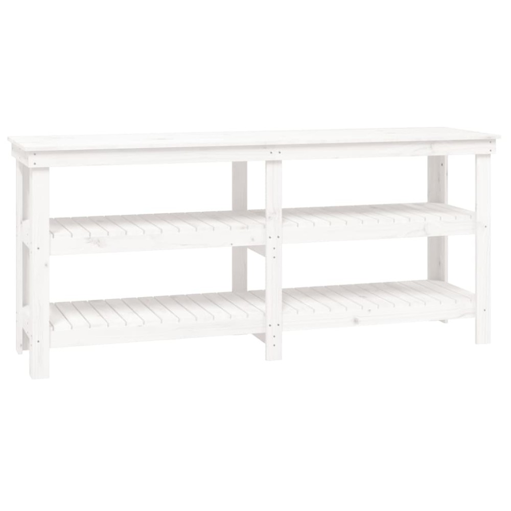 vidaXL Πάγκος Εργασίας Λευκός 181 x 50 x 80 εκ. από Μασίφ Ξύλο Πεύκου