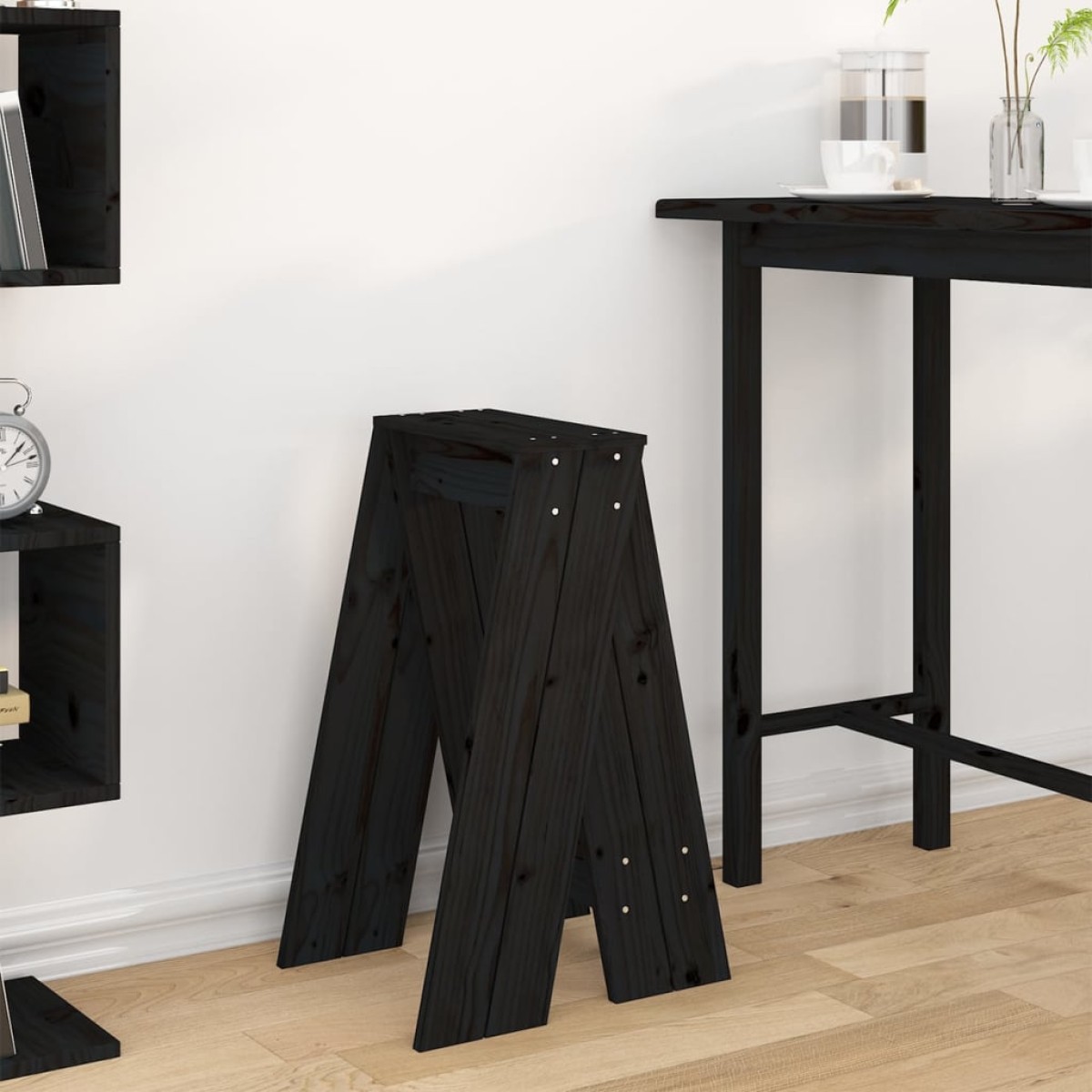 vidaXL Σκαμπό 2 Τεμ. Μαύρα 40x40x75 εκ. από Μασίφ Ξύλο Πεύκου
