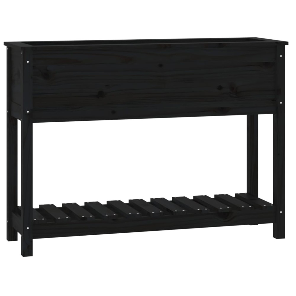 vidaXL Ζαρντινιέρα με Ράφι Μαύρη 111,5x34,5x81 εκ. Μασίφ Ξύλο Πεύκου