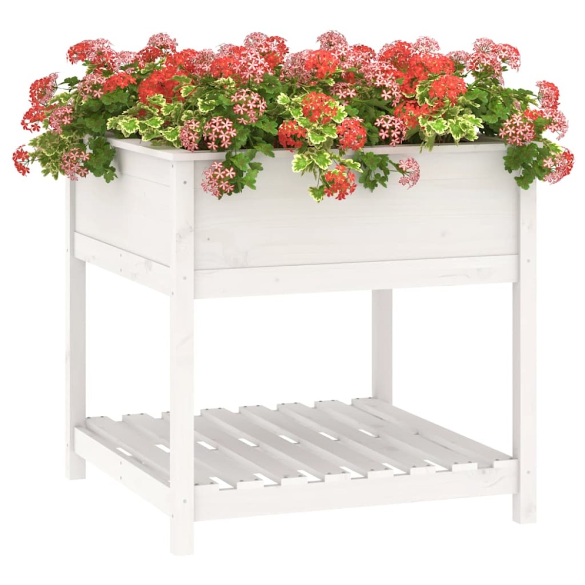 vidaXL Ζαρντινιέρα με Ράφι Λευκή 82,5x82,5x81 εκ. Μασίφ Ξύλο Πεύκου