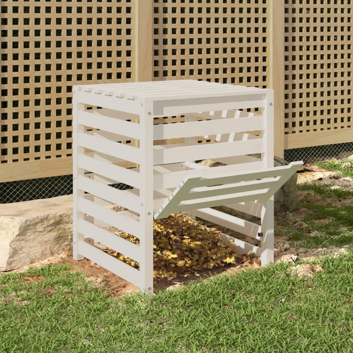 vidaXL Κομποστοποιητής Λευκός 63,5x63,5x77,5 εκ. από Μασίφ Ξύλο Πεύκου