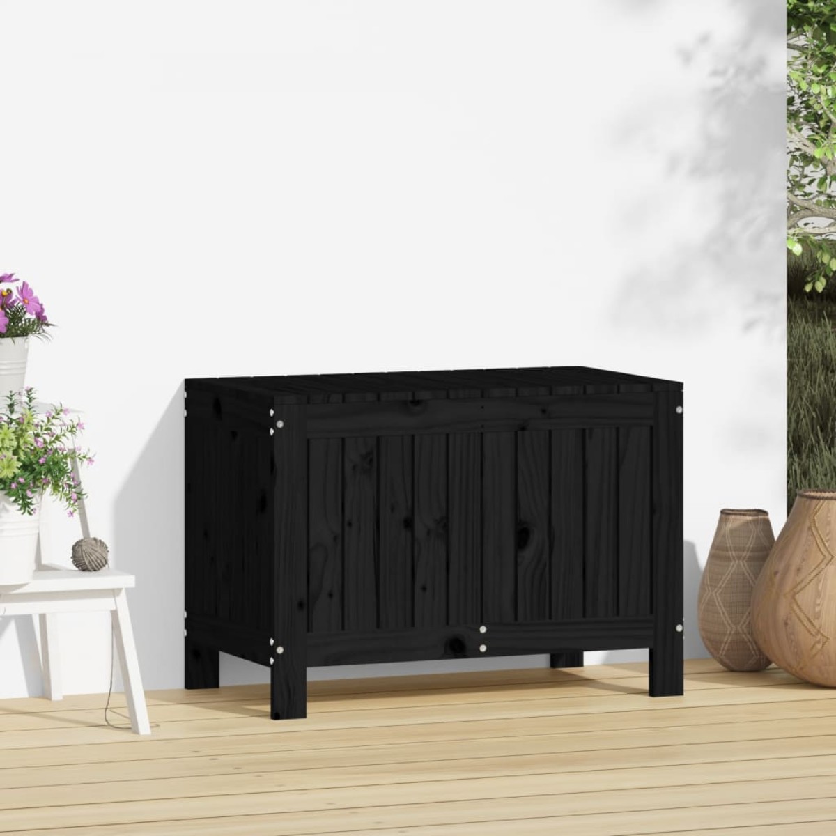 vidaXL Κουτί Αποθήκευσης Κήπου Μαύρο 76x42,5x54 εκ. Μασίφ Ξύλο Πεύκου