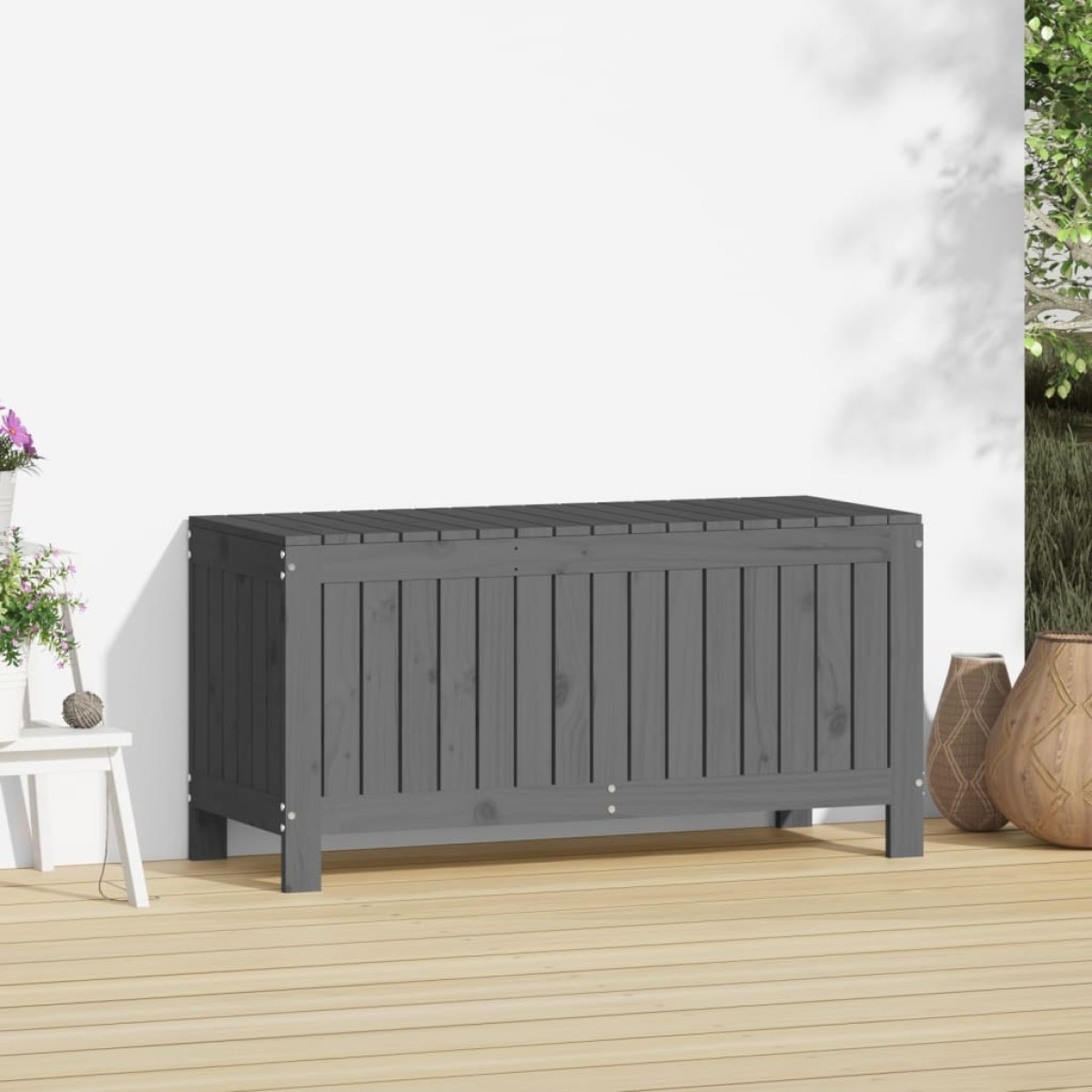 vidaXL Κουτί Αποθήκευσης Κήπου Γκρι 108x42,5x54 εκ. Μασίφ Ξύλο Πεύκου