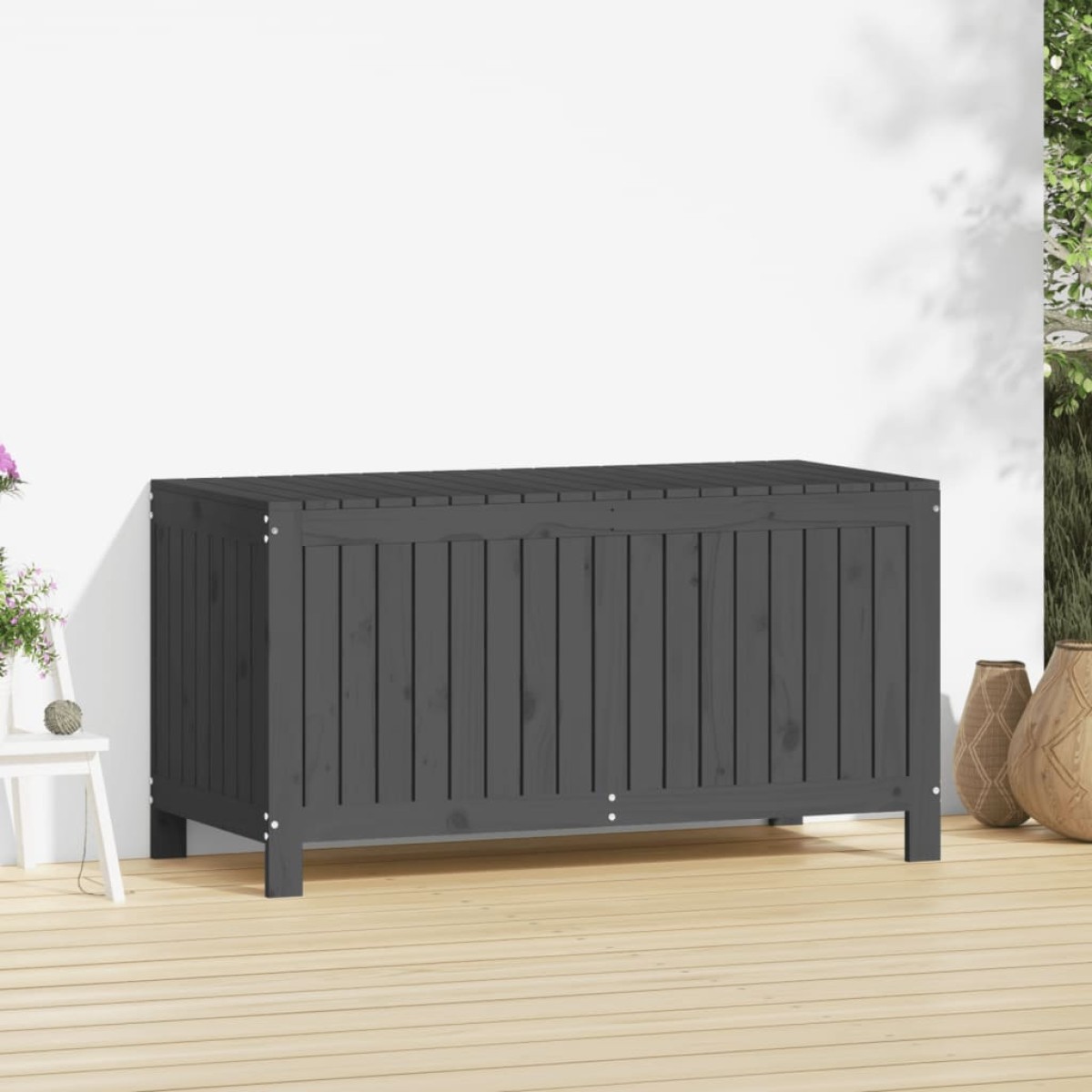 vidaXL Κουτί Αποθήκευσης Κήπου Γκρι 121x55x64 εκ από Μασίφ Ξύλο Πεύκου