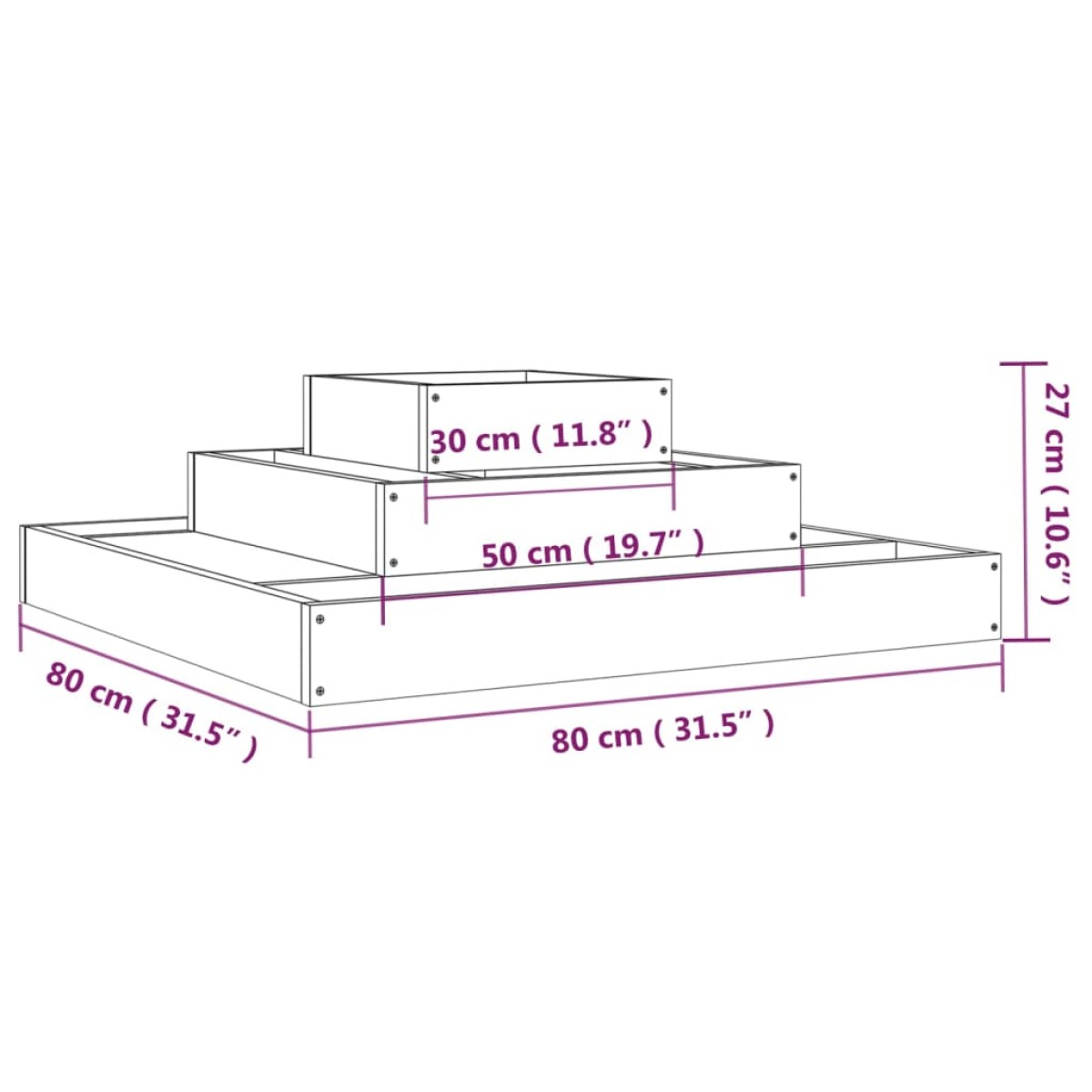 vidaXL Ζαρντινιέρα Λευκή 80 x 80 x 27 εκ. από Μασίφ Ξύλο Πεύκου